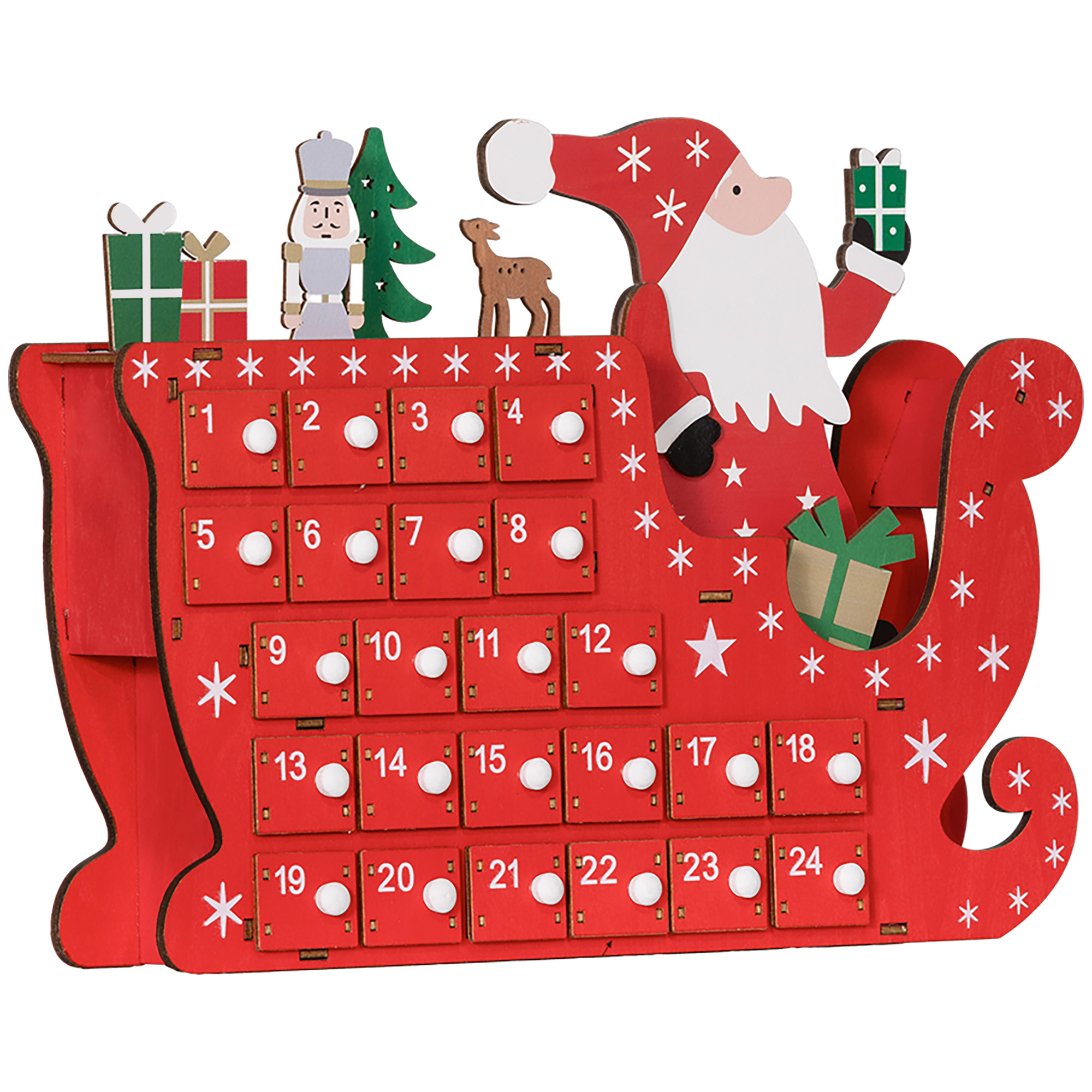 HOMCOM Adventskalender zum Befüllen 24 Schubladen Fächer Weihnachtskalender Adventskalenderbox Weihnachtsdekoration DIY MDF-Platte Rot 22,5 x 8 x 36 cm Aosom