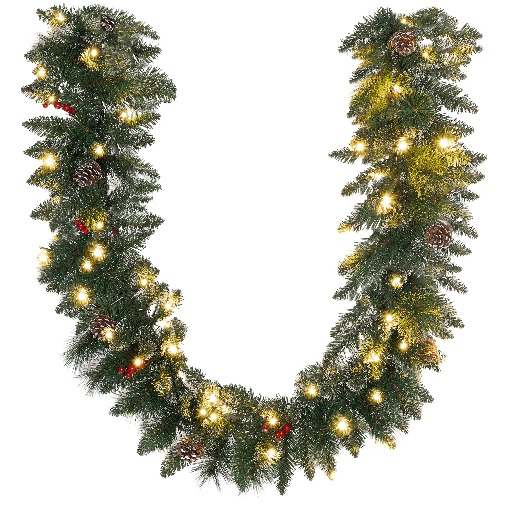 HOMCOM Weihnachtsgirlande 1,8m mit Beleuchtung 50 LEDs Tannengirlande mit Tannenzapfen Beeren Weihnachtsdeko Künstliche Girlande Weihnachtsgirlande mit Timer für Innen & Außen, Grün Aosom