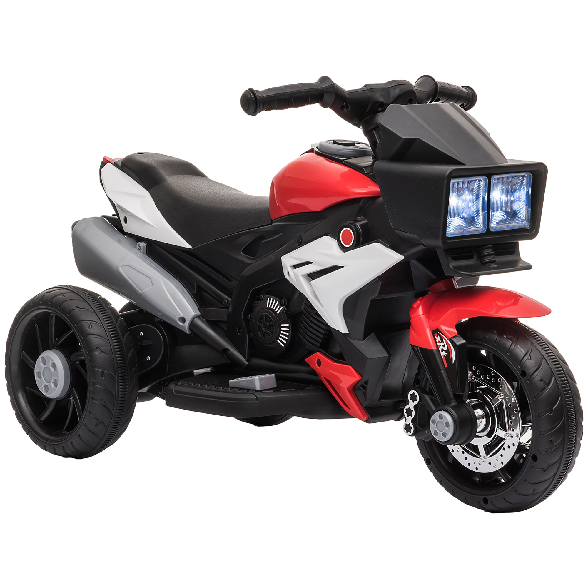 HOMCOM Elektrofahrzeug Kindermotorrad Kinderfahrzeug mit Musik und Beleuchtung Elektro-Dreirad mit Akku 37-60 Monate Stahl Rot+Weiß 86x42x52 cm Aosom
