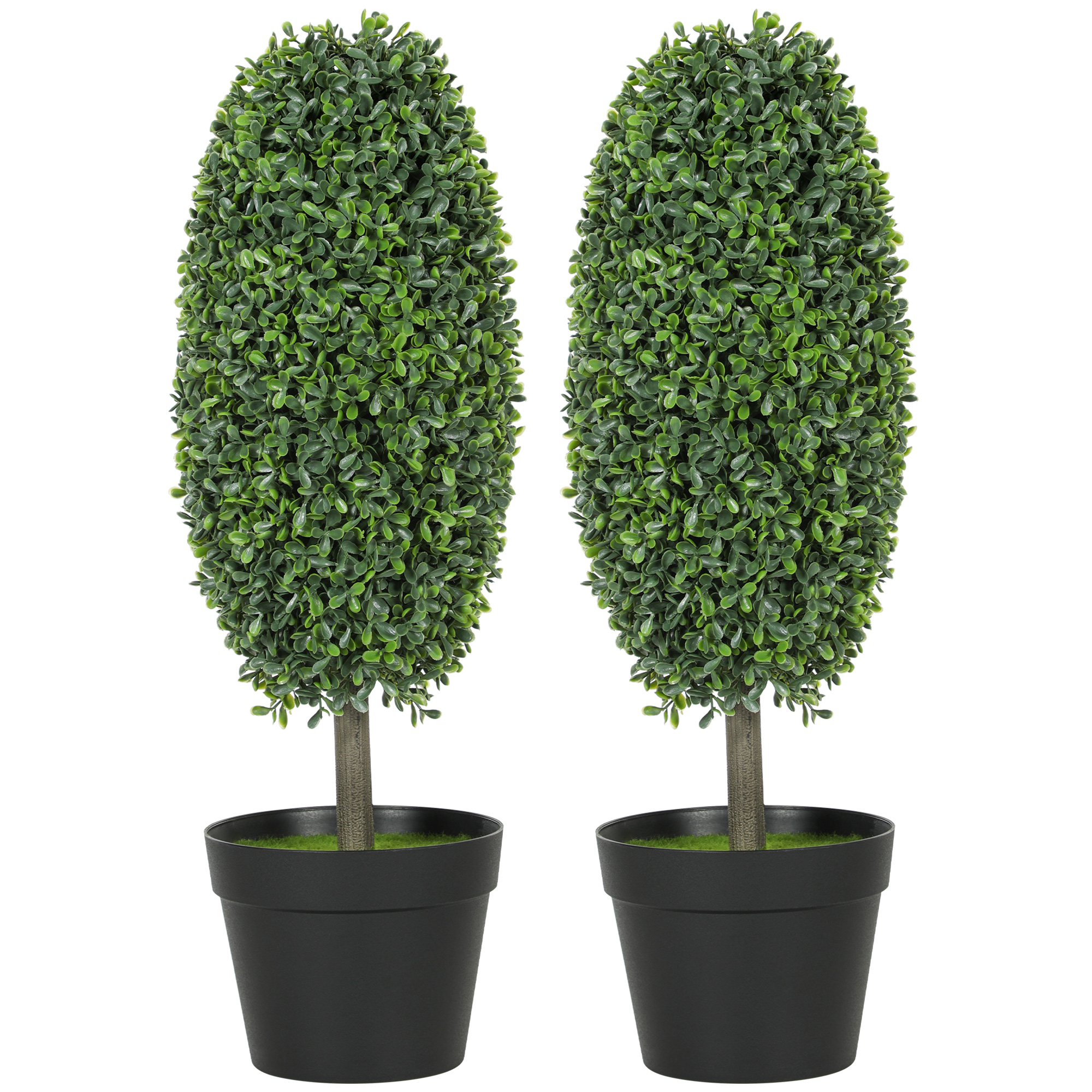 HOMCOM Künstliche Buchsbaum 2er-Set 60 cm Kunstpflanze im Olivenform, künstliche Pflanzen im Topf, UV-beständig Kunstbaum wie echt Dekoration für Wohnzimmer Schlafzimmer Outdoor Aosom