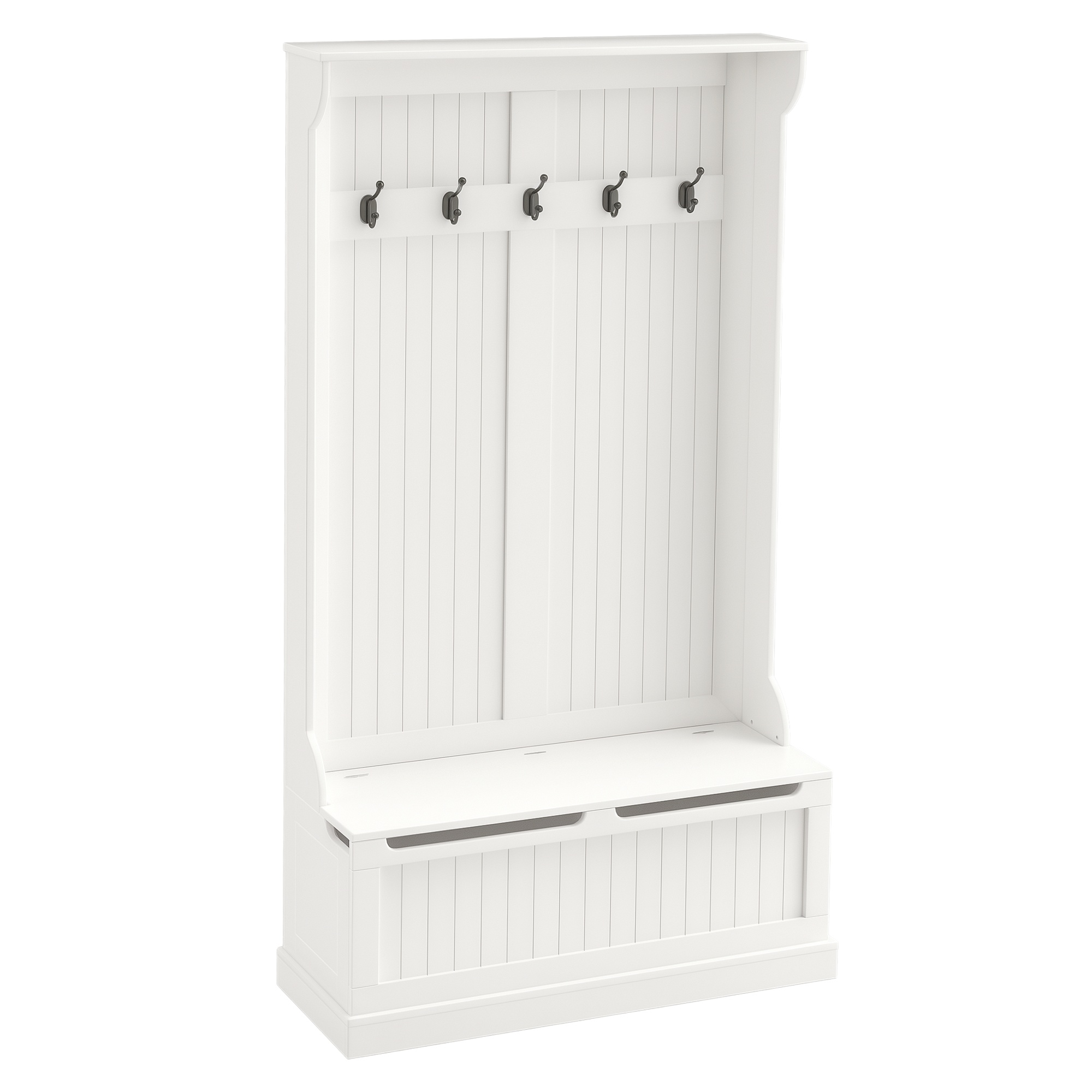 HOMCOM Garderobenständer, Kleiderständer mit Haken, Garderobe mit Sitzbank, Stauraum für Eingangsbereich, Flur, Weiß, 96 x 34 x 179,7 cm Aosom