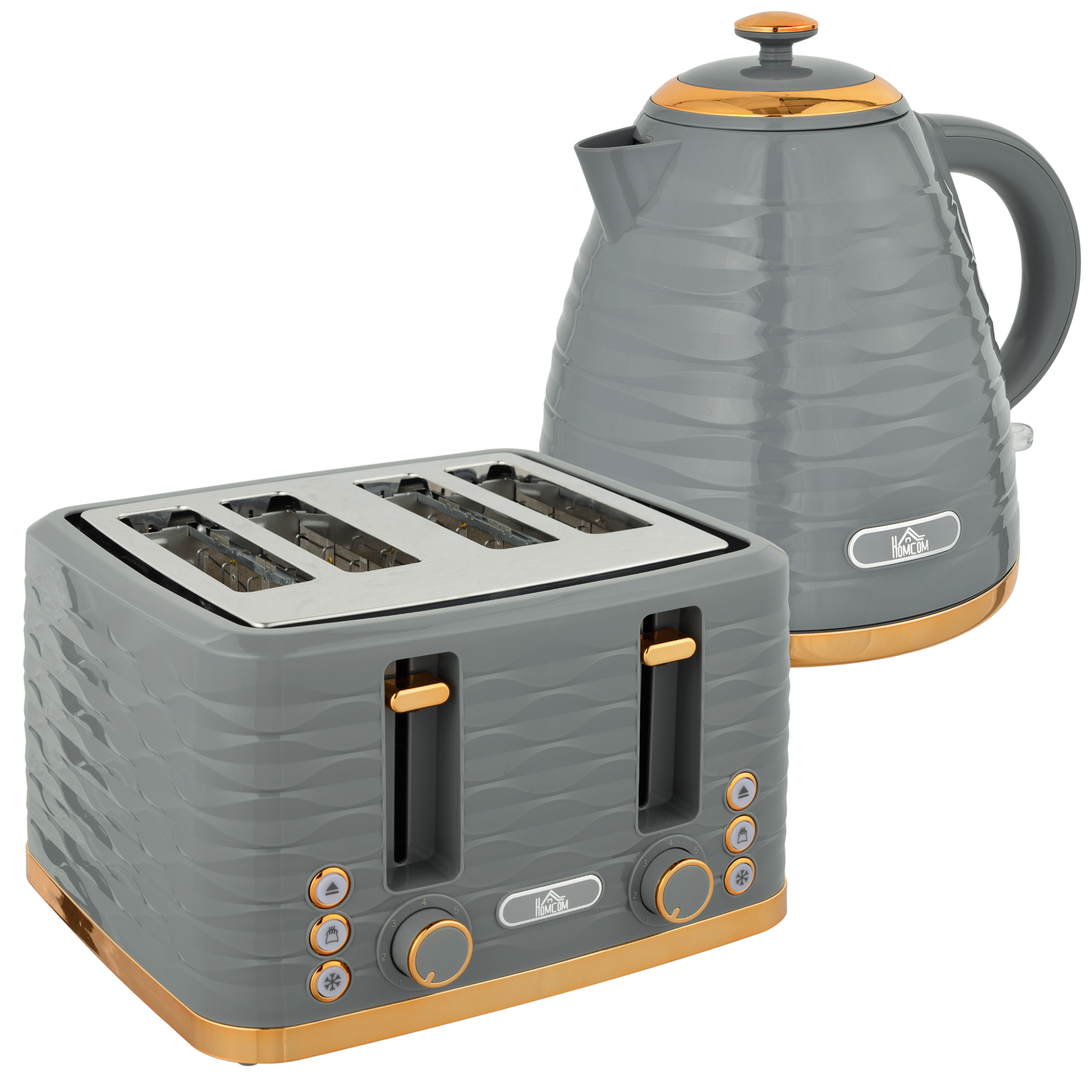 HOMCOM Frühstücksset Wasserkocher & Toaster 1,5L Wasserkocher 4 Scheiben Toaster 3000 W 7 Bräunungsstufen Auftauen & Aufwärmen Grau Aosom.de
