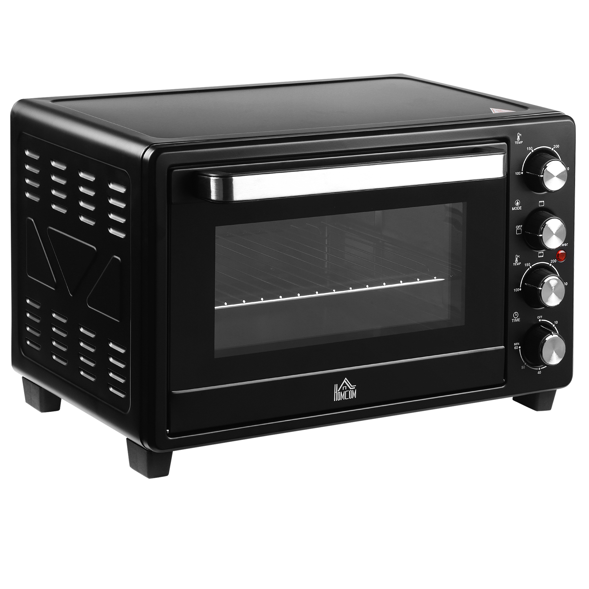 HOMCOM Mini Backofen 32L mit 3 Kochmodi 100°C-230°C, Edelstahl Schwarz, inkl. Grillrost & Backblech, ideal als Pizzaofen mit Timer Aosom.de