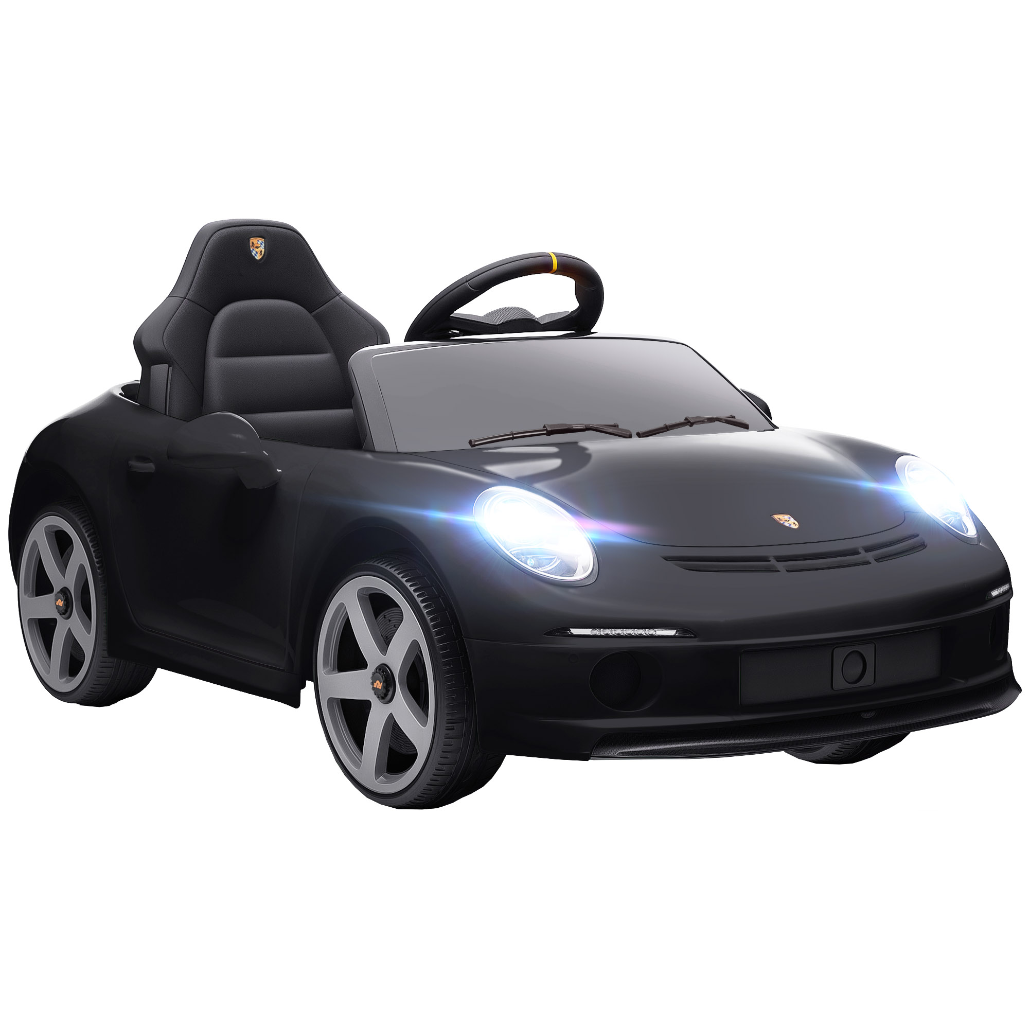 AIYAPLAY Kinder Elektroauto 12V Kinderauto mit 2,4 GHz Fernbedienung, 2 Motor, Kinderfahrzeug mit Softstart, Federungssystem, MP3-Player, Hupe, USB, LED-Leuchten, für 3-5 Jahre, Schwarz Aosom
