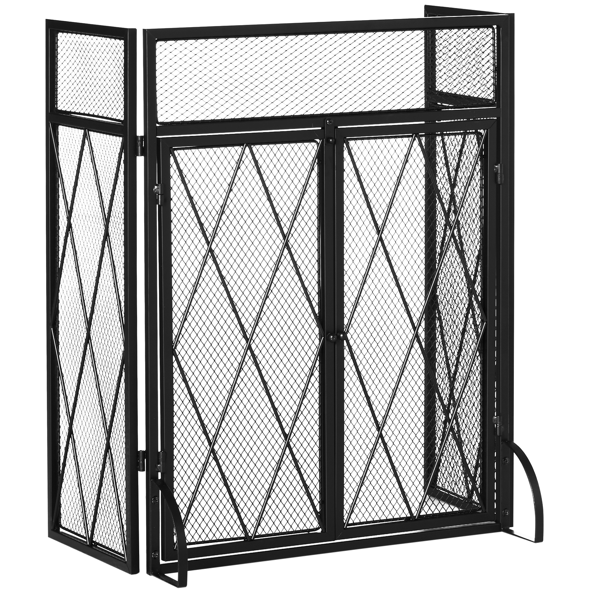 HOMCOM Funkenschutzgitter 3tlg. Kaminschirm aus Schmiedeeisen, Metall schwarz 120 x 79 cm, elegantes Design für sicheren Kamin Aosom.de