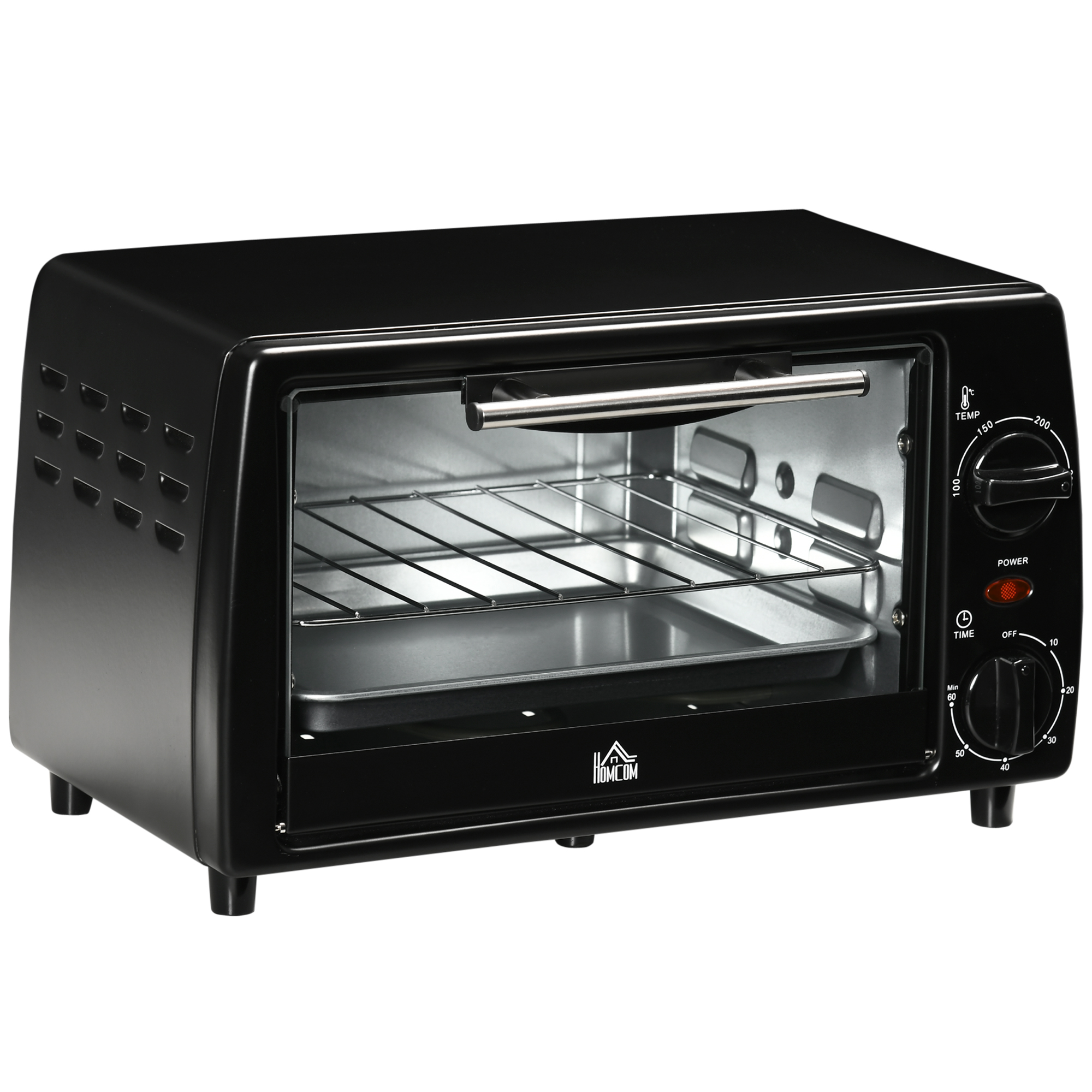 HOMCOM Mini Backofen 10L 750W bis 230°C mit Timer 60 Min kleiner Elektrobackofen inkl. Backblech und Rost 36,5x26x22 cm Schwarz Aosom.de