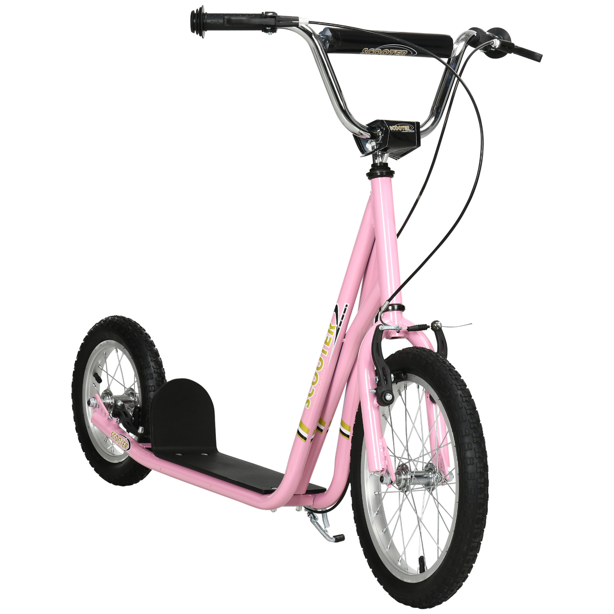 HOMCOM Kinderroller mit Bremsen 16/12 Zoll Tretroller Kickboard für 5+ Jahre in Rosa, Cityroller 135 x 58 x 92-100 cm   Aosom.de