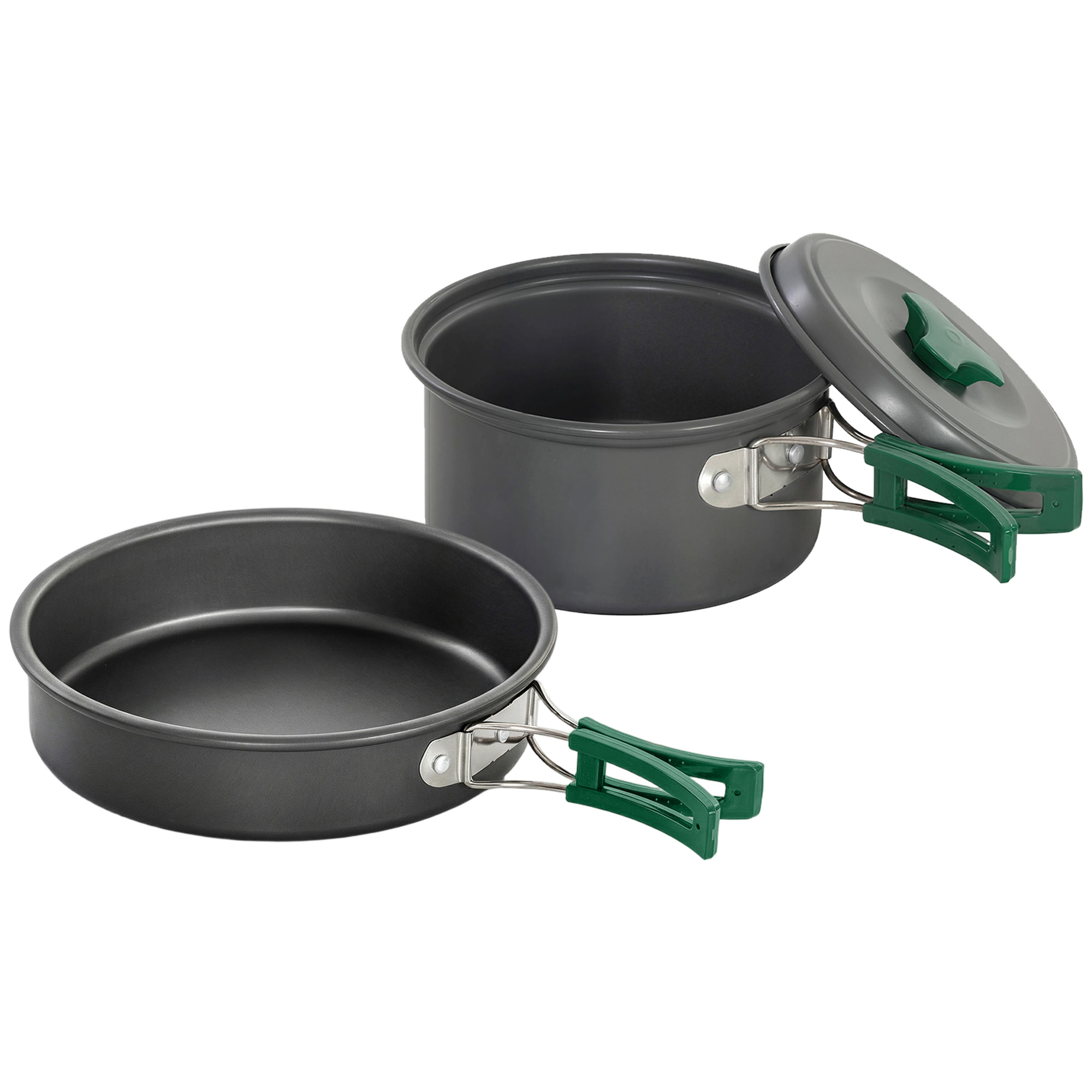 Outsunny Camping Kochgeschirr Set 8-teiliges Outdoor Geschirr Set mit Anti-Verbrühungsgriffen, schnell erhitzend Topf, Pfanne, Kochtopf Set für 2 Personen, für Outdoor Wandern Picknick BBQ Grau   Aosom