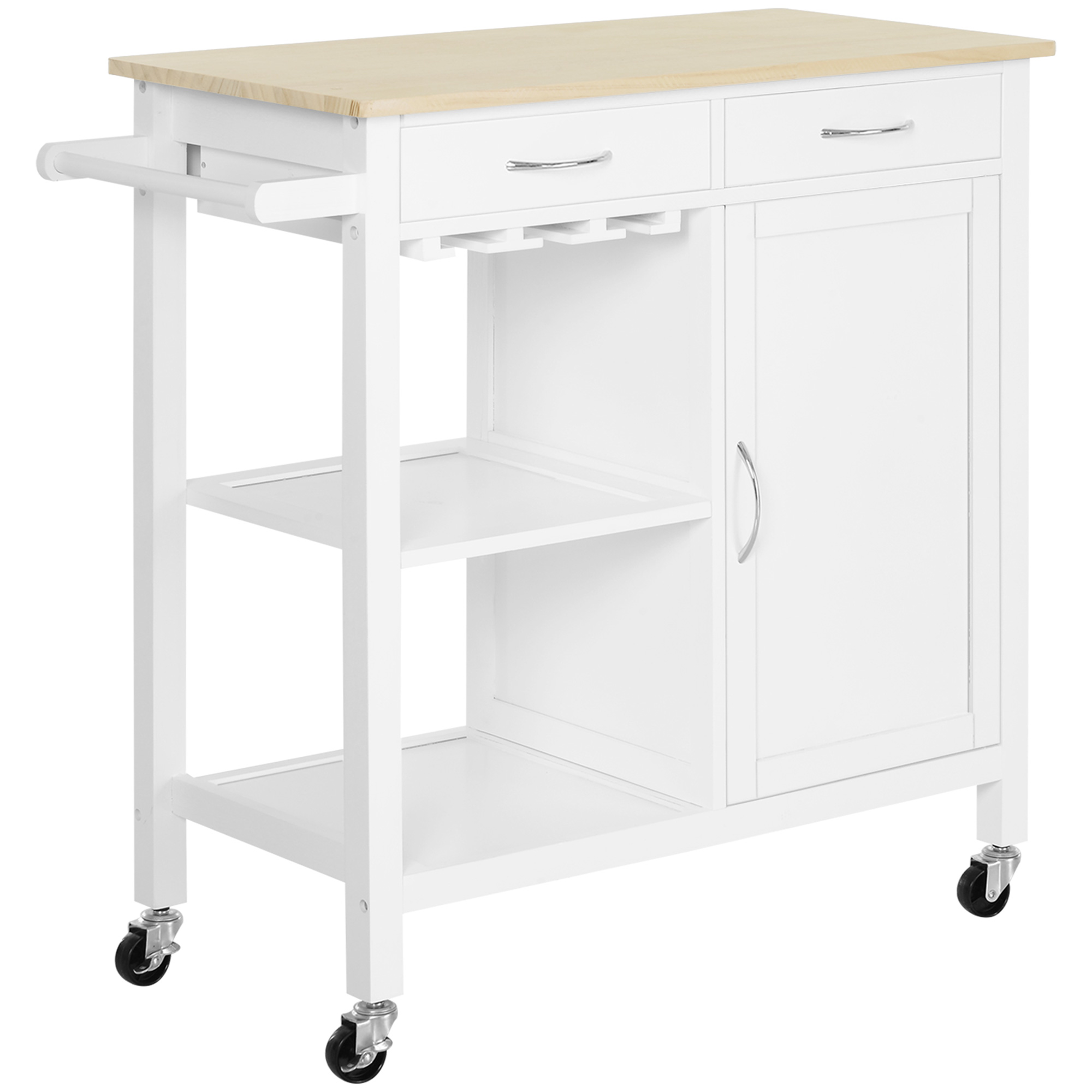 HOMCOM Servierwagen Küchenwagen Rollwagen Küchentrolley mit Schrank Schublade Holz weiß 88,5 x 40 x 86 cm Aosom