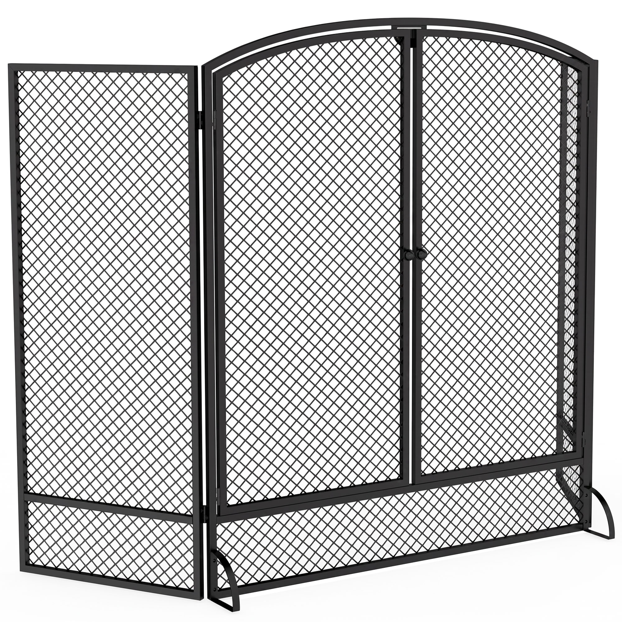 HOMCOM Faltbarer Kamin-Funkenschutz 3 Paneele, Funkenschutz aus Metall mit 2 Türen, Moderner Stil, Schutzgitter für Wohnzimmerdekoration, 122 x 10 x 75 cm, Schwarz Aosom