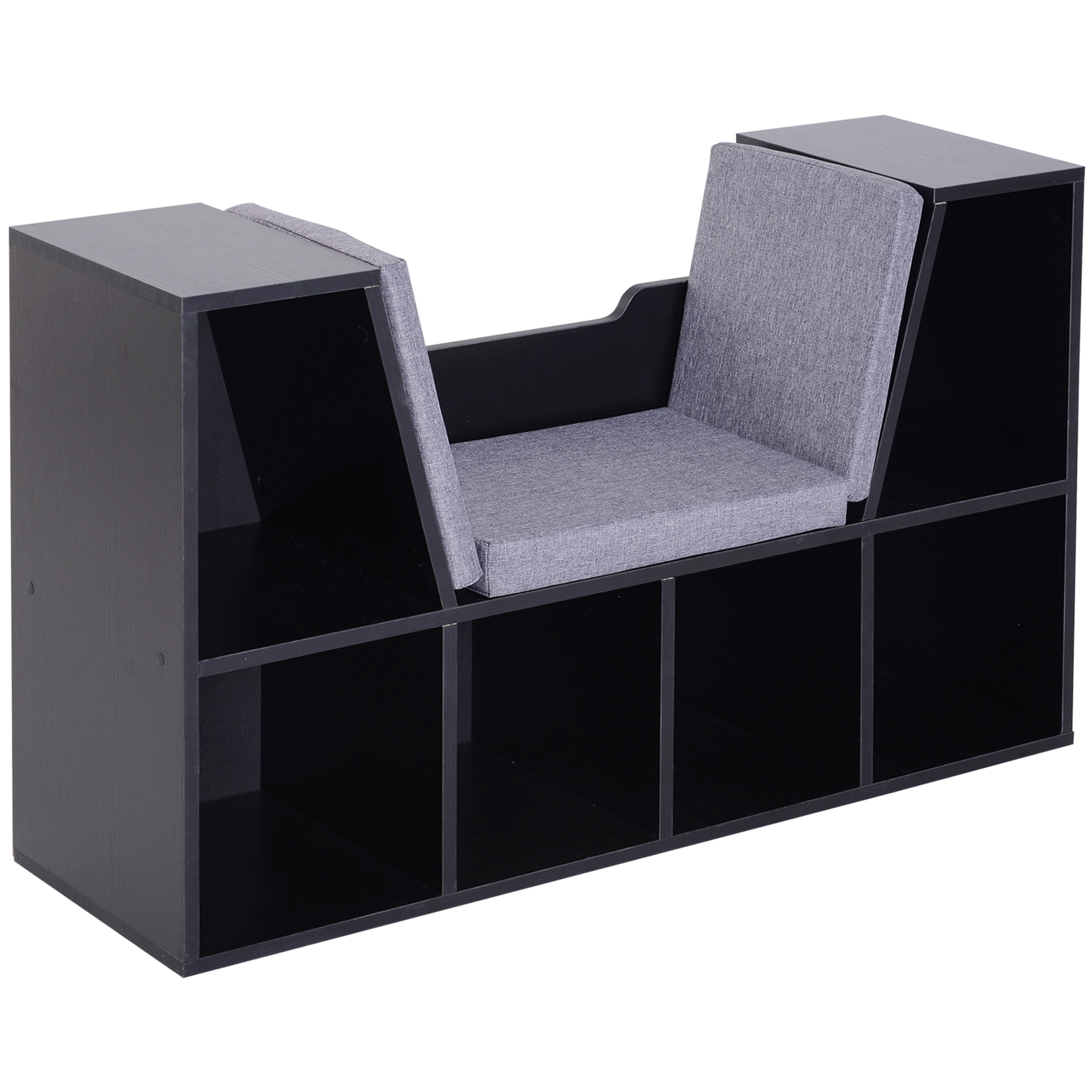 HOMCOM Bücherregal mit Sitzhocker Sitzbank Sitzbänke & -truhen mit 6 Stauräumen für Aufbewahrung Sitzbar mit Kissen Spanplatte Schaumstoff Leinen Aosom