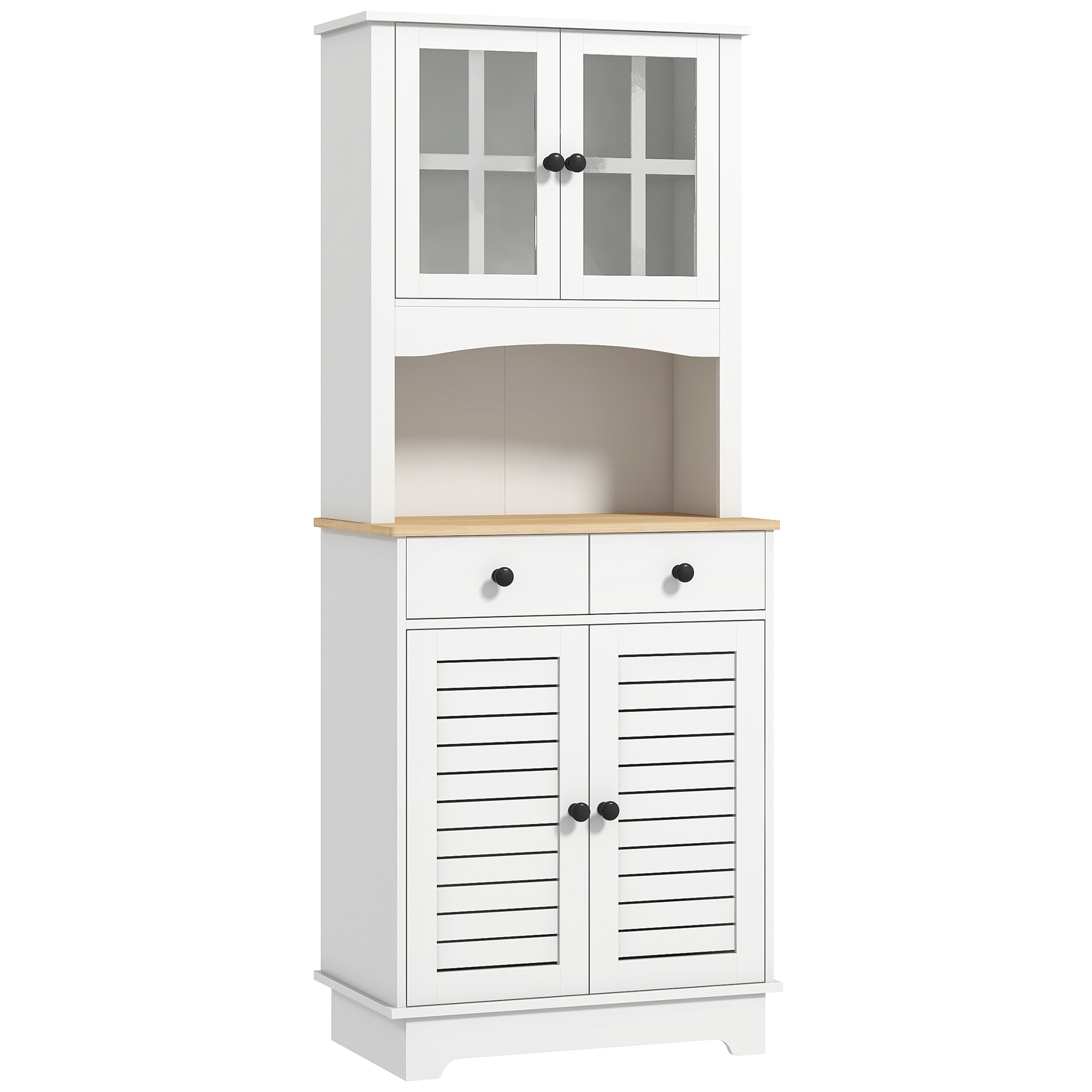 HOMCOM Küchenschrank, Hochschrank mit 2 Schränken, Küchenbuffet mit verstellbaren Ablagen, Buffetschrank, Esszimmerschrank für Küche, Esszimmer, 68 x 39,5 x 170 cm, Weiß Aosom