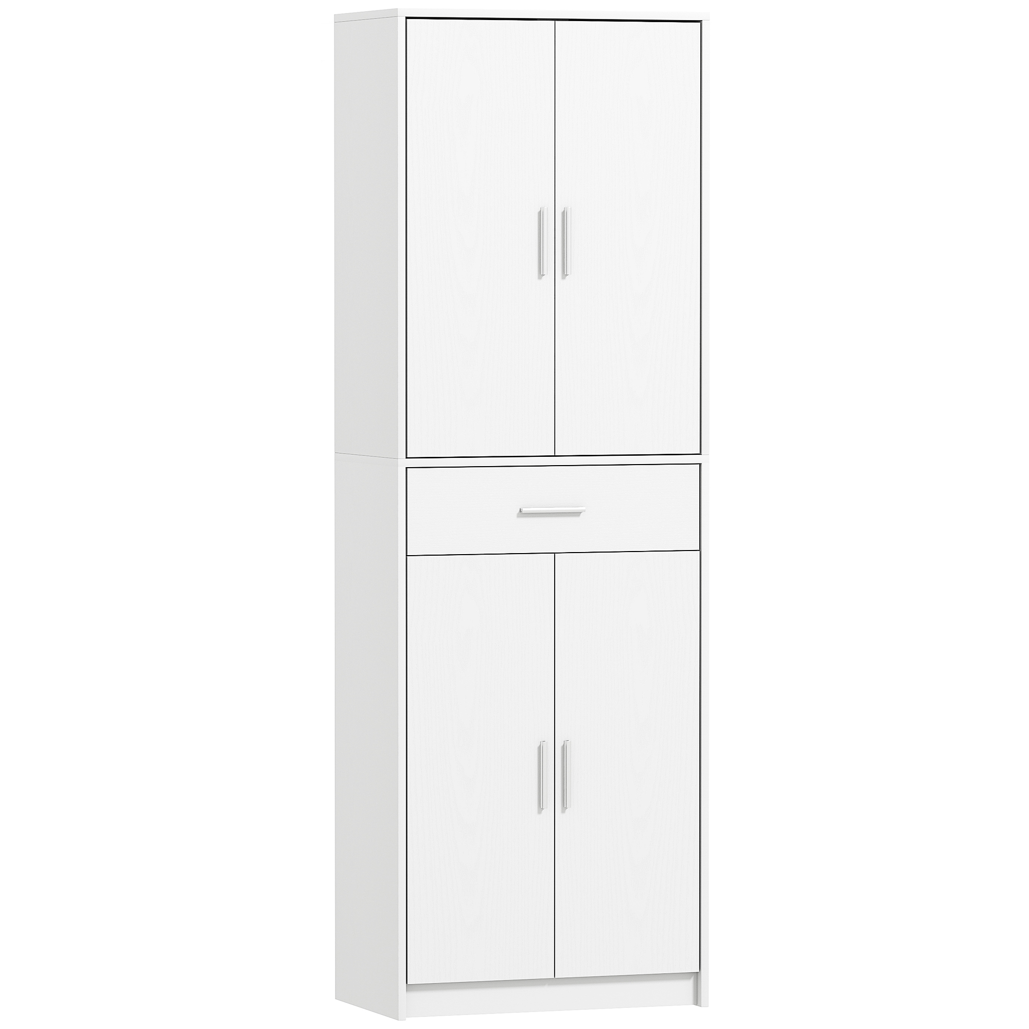 HOMCOM Küchenschrank Hochschrank mit Verstellbaren Einlegeböden, 4 Türen Buffetschrank mit Schublade, Vorratsschrank mit Skandinavischem Design, Weiß Aosom