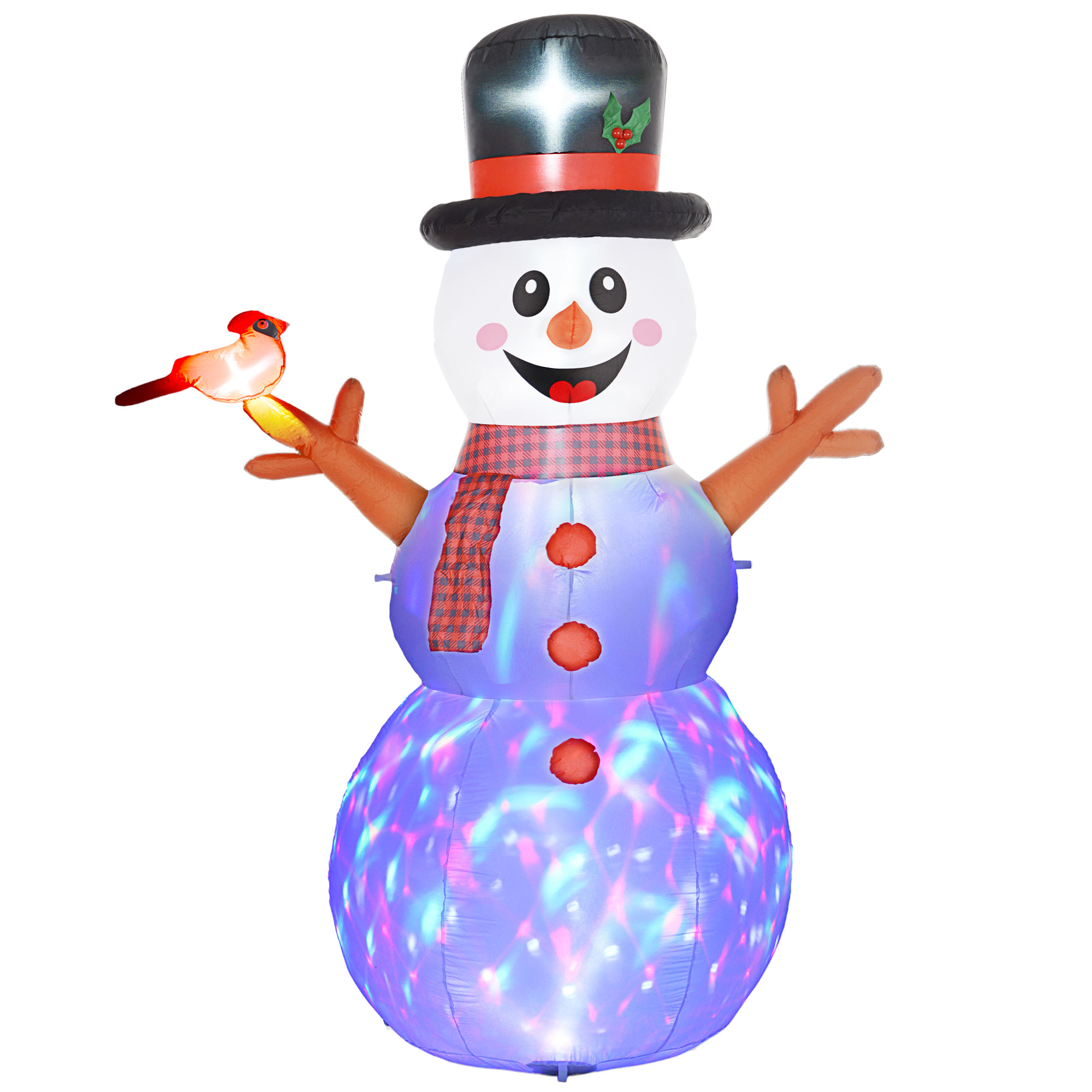 Outsunny Aufblasbar Weihnachtsdeko, 2,4 m Schneemann mit LED-Beleuchtung, Gartendeko, Selbstaufblasende Weihnachtsbeleuchtung für Innen- und Außenbereich Aosom