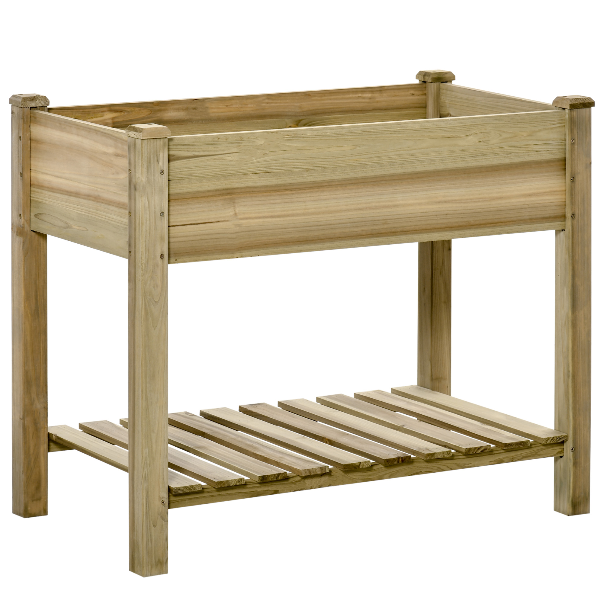 Outsunny Hochbeet mit Ablage, erhöhtes Kräuterbeet mit Ablauflöchern, Pflanzkasten aus Holz, wetterbeständig Gemüsebeet, Gartenbeet, Pflanzbeet für Garten, Balkon, Terrasse, 91 x 51 x 76 cm, Grün Aosom