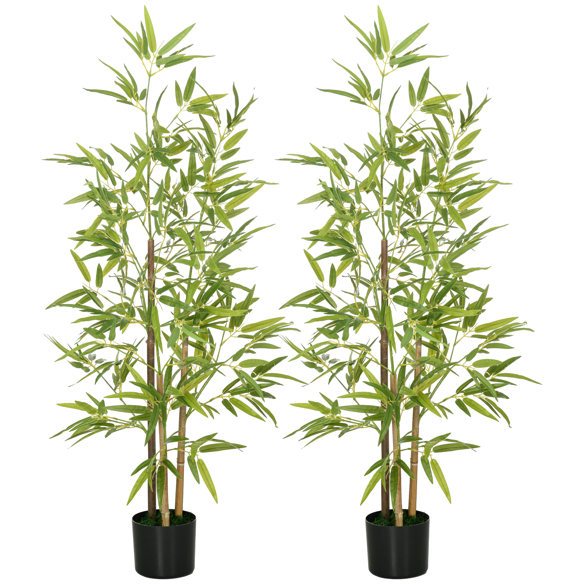 HOMCOM Künstliche Pflanzen 2er Set, Kunst Bambus, 120 cm Kunstpflanze mit Kunstmoos, Zimmerpflanze, Kunstbaum, Pflanze Deko für Indoor, Grün Aosom