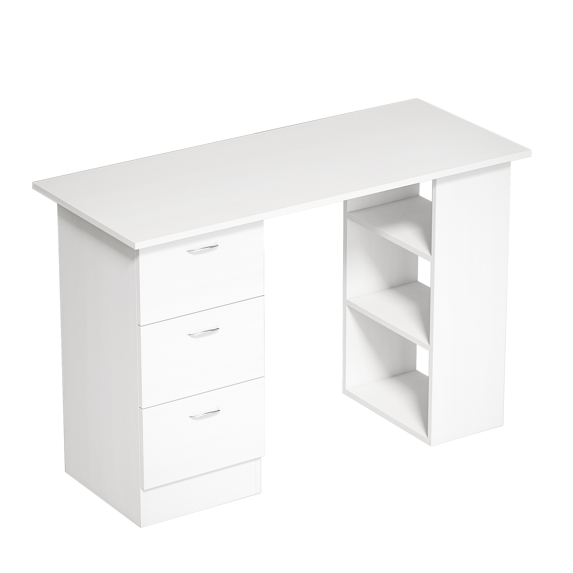 HOMCOM Schreibtisch Computertisch Bürotisch Arbeitstisch Regal mit 3 Schubladen Regale Weiß 120 x 49 x 72 cm Aosom
