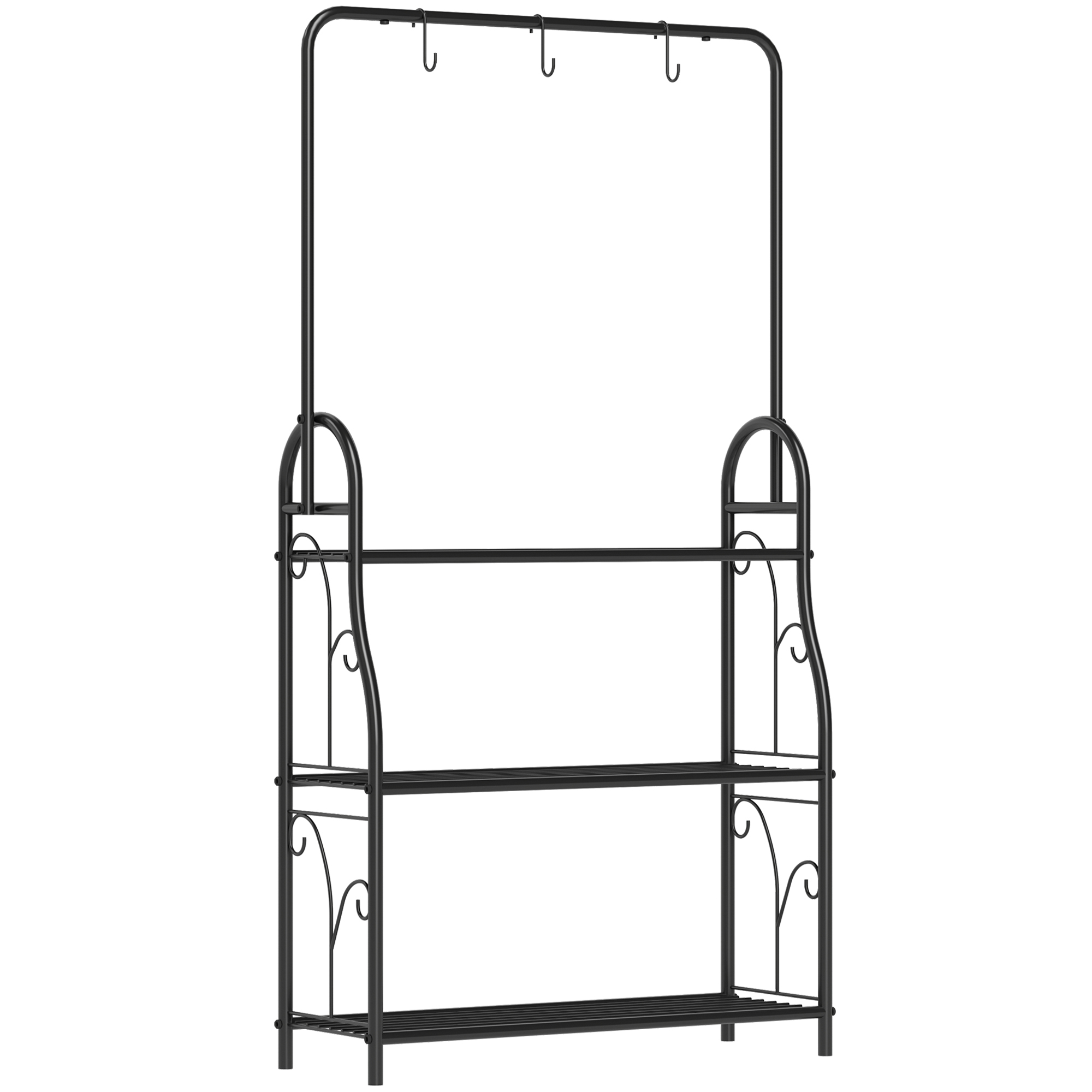 Outsunny 3-Etagen Pflanzenständer mit Hängestange, Haken, Blumenständer für Innen, Pflanzenregal aus Metall, mehrstöckig Blumenregal, 137cm hoch Blumentreppe für Wohnzimmer, Garten Balkon, Schwarz Aosom