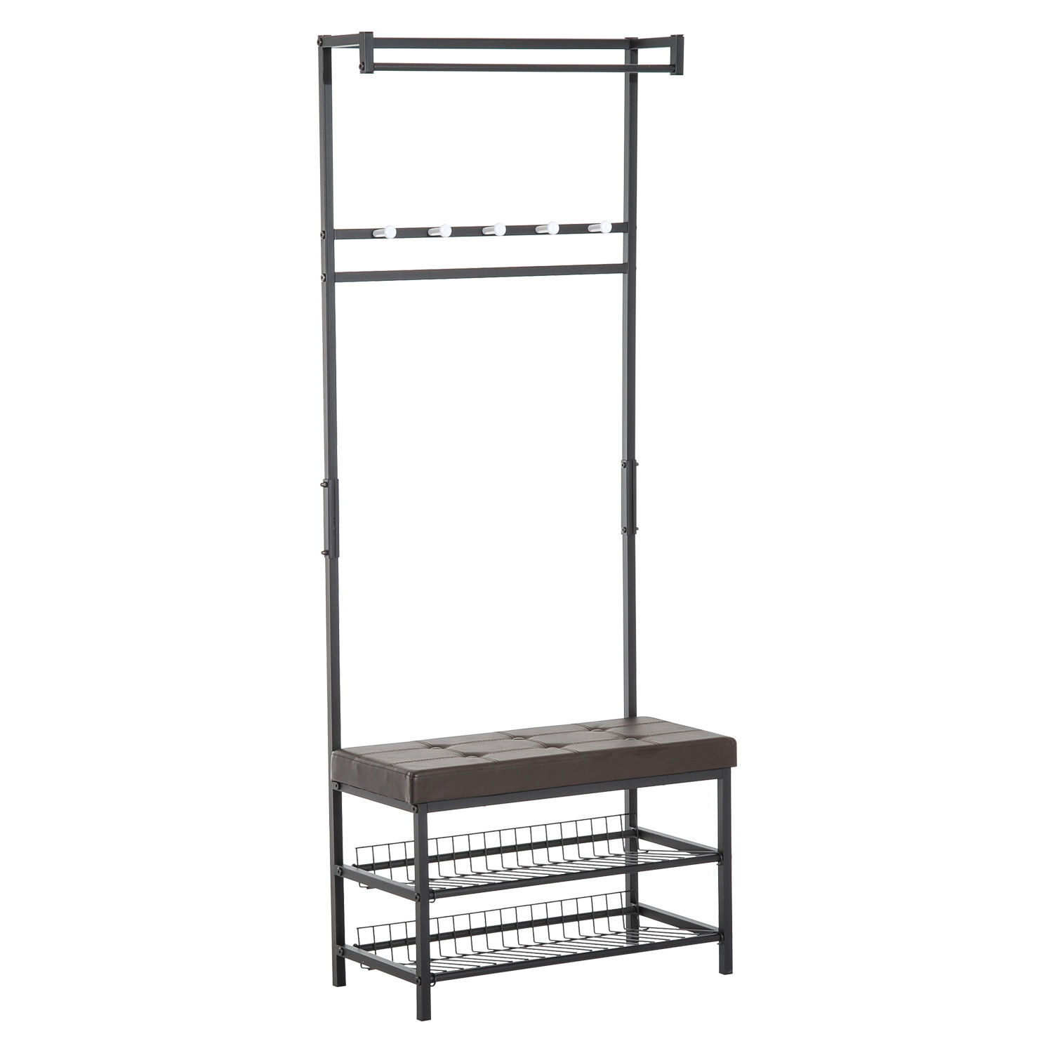 HOMCOM Garderobenständer mit Bank Kleiderständer Schuhregal Metall 2 Schuhablagen Sitzfläche 72,5x35x180cm für Flur & Eingangsbereich Aosom.de