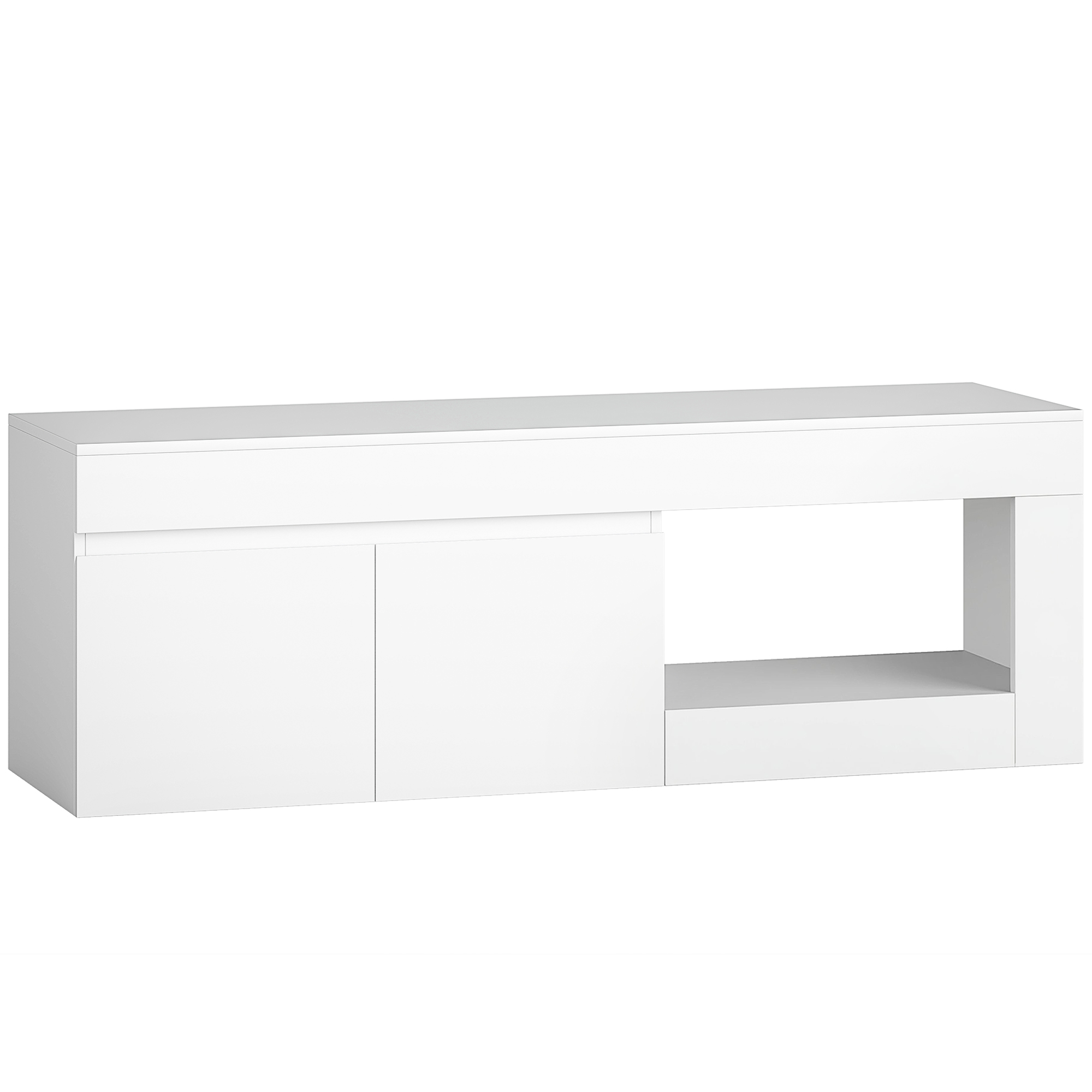 HOMCOM TV Schrank TV Board mit 2 Türen, Offenem Fach TV Lowboard für Fernseher bis zu 60 Zoll, Fernsehtisch mit Soft-Close-Funktion für Wohnzimmer Weiß 140 x 40 x 48 cm   Aosom