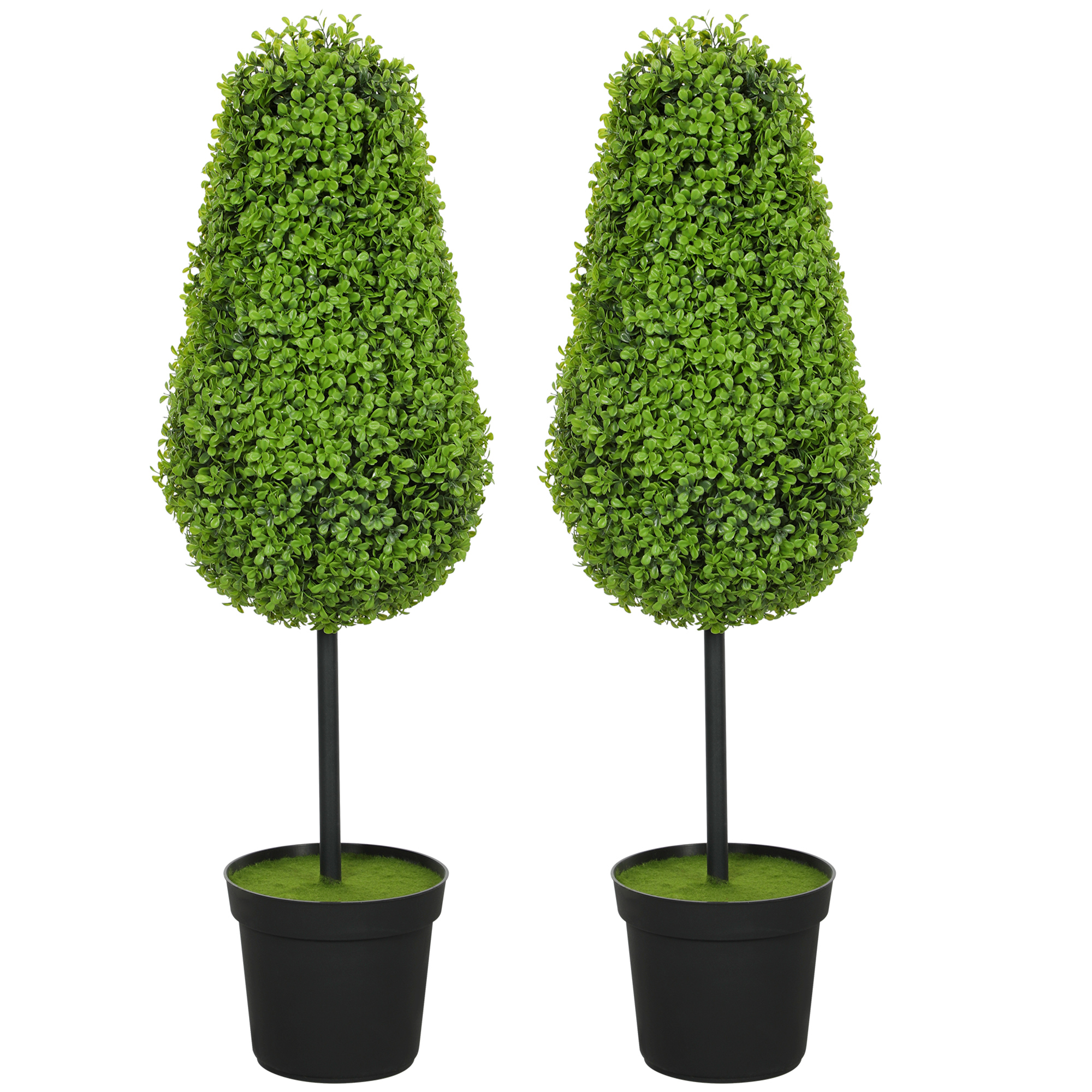 HOMCOM 2er Set Künstliche Buchsbaum 90cm Kunstpflanze in Tränenform, Plastik Künstliche Pflanzen im Topf, Kunstbaum Fake Plant wie echt für Wohnzimmer Schlafzimmer Büro Garten Moderne Dekoration Aosom