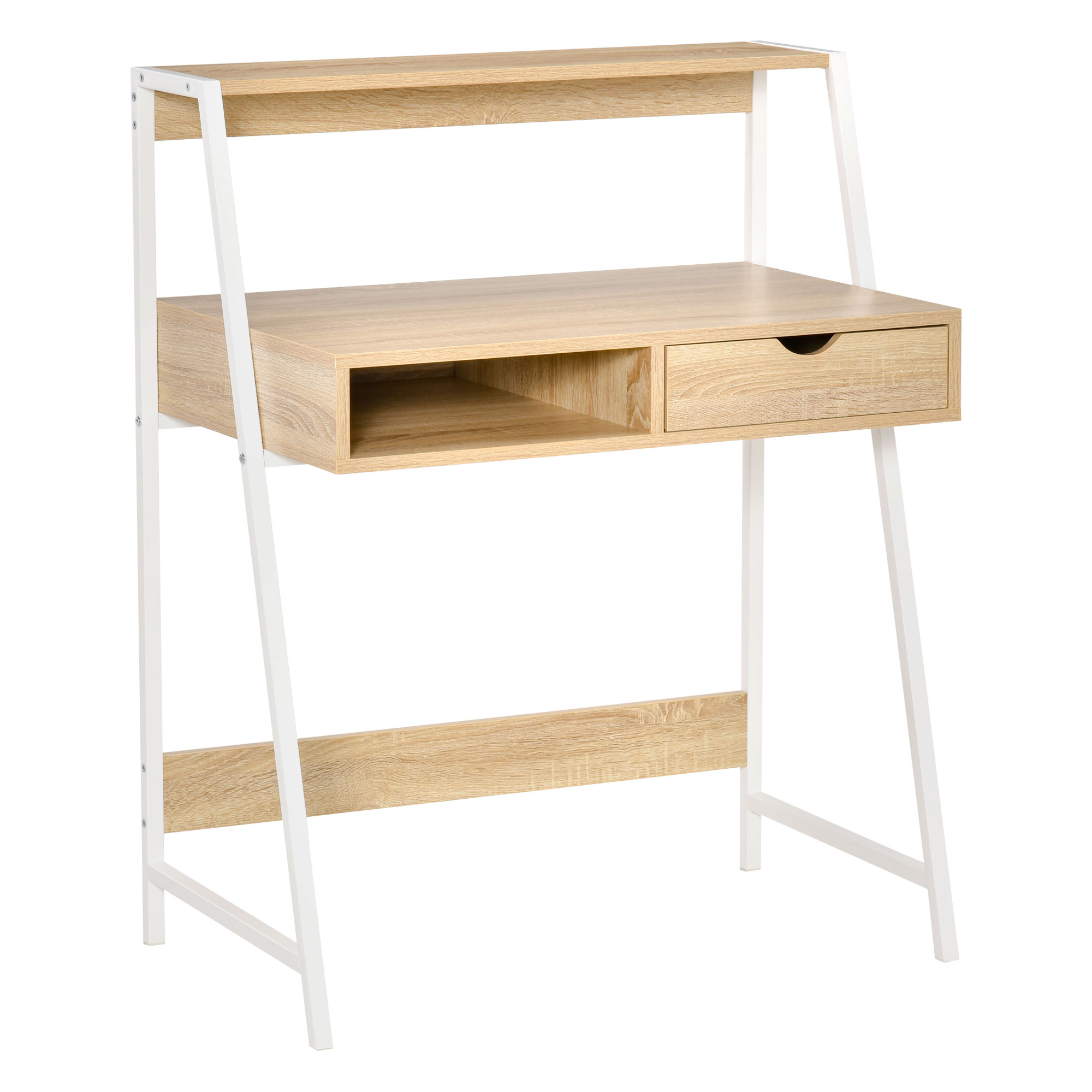 HOMCOM Schreibtisch Bücherregal Computertisch Bürotisch mit Schublade und Regal großer Stauraum E1-Spanplatte Metallrahmen Natur 80 x 50 x 100 cm   Aosom