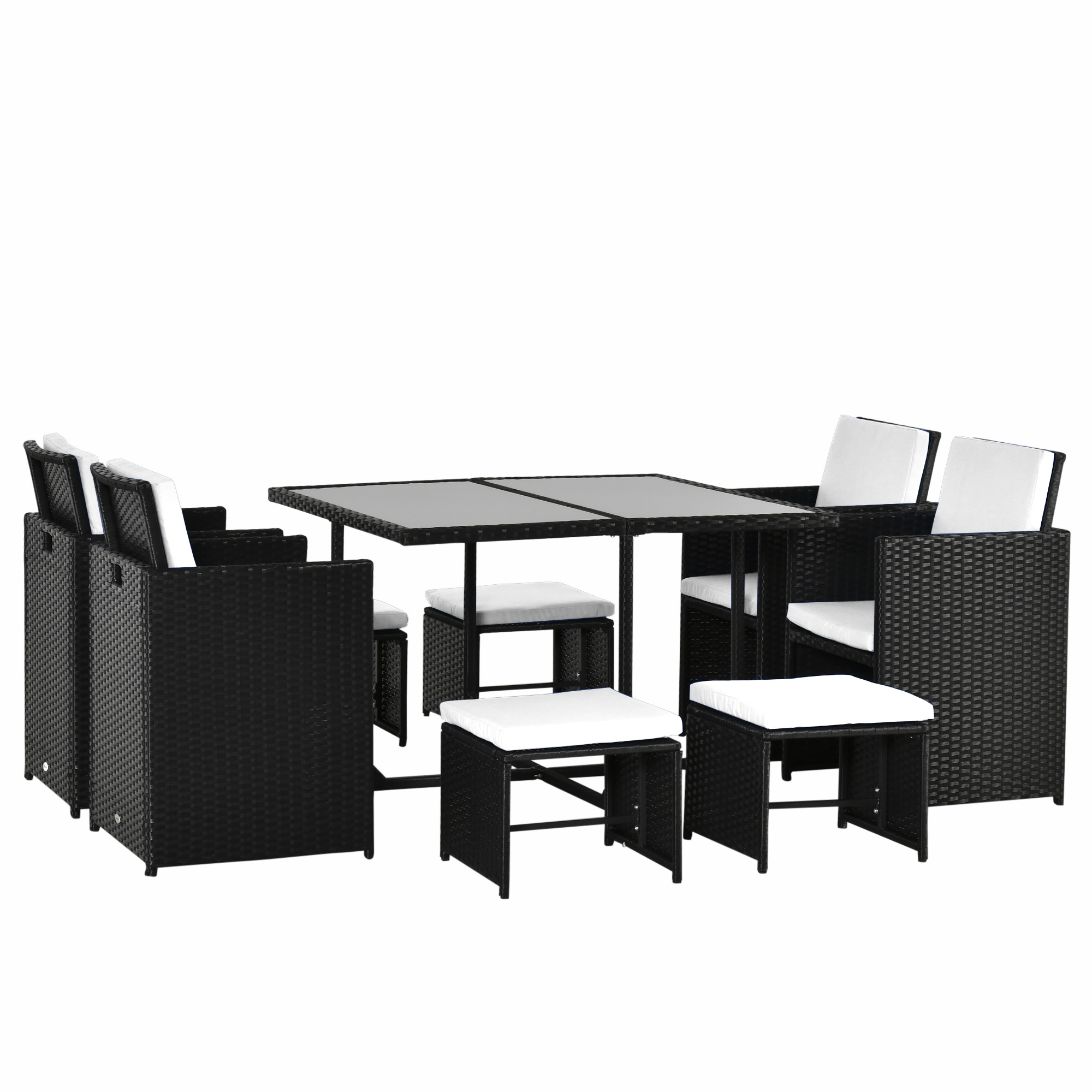 Outsunny Polyrattan Gartenmöbel Set 8 Personen, Sitzgarnitur für Garten, Terrasse & Balkon, wetterfest & robust, Outdoor Gartenset Schwarz Aosom
