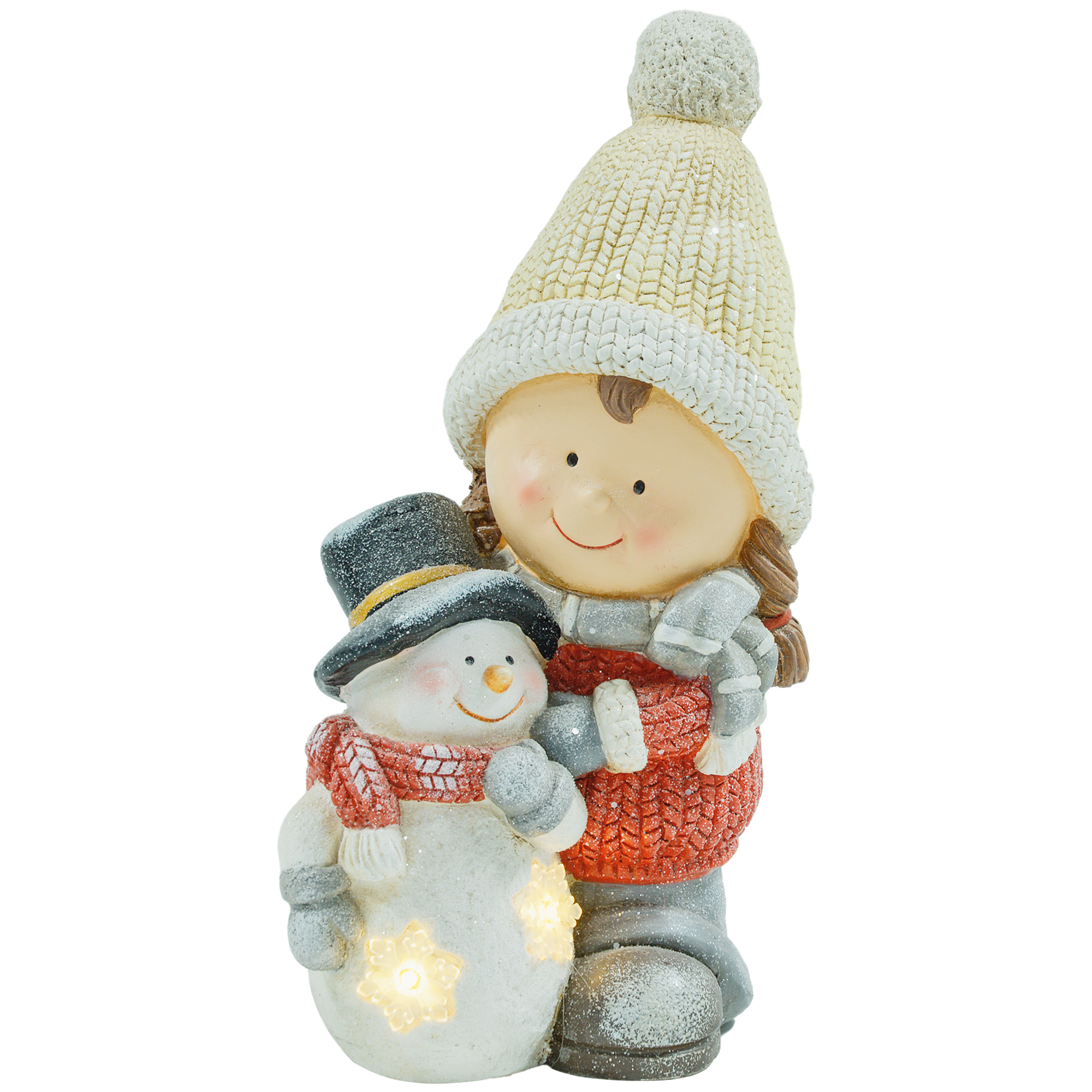 HOMCOM Weihnachtsdeko Wichtel mit Schneemann 45,5 cm Weihnachtsfiguren Beleuchtet mit LED Licht Wichtel Figur Dekofigur für Innen Fensterbank Weihnachten   Aosom