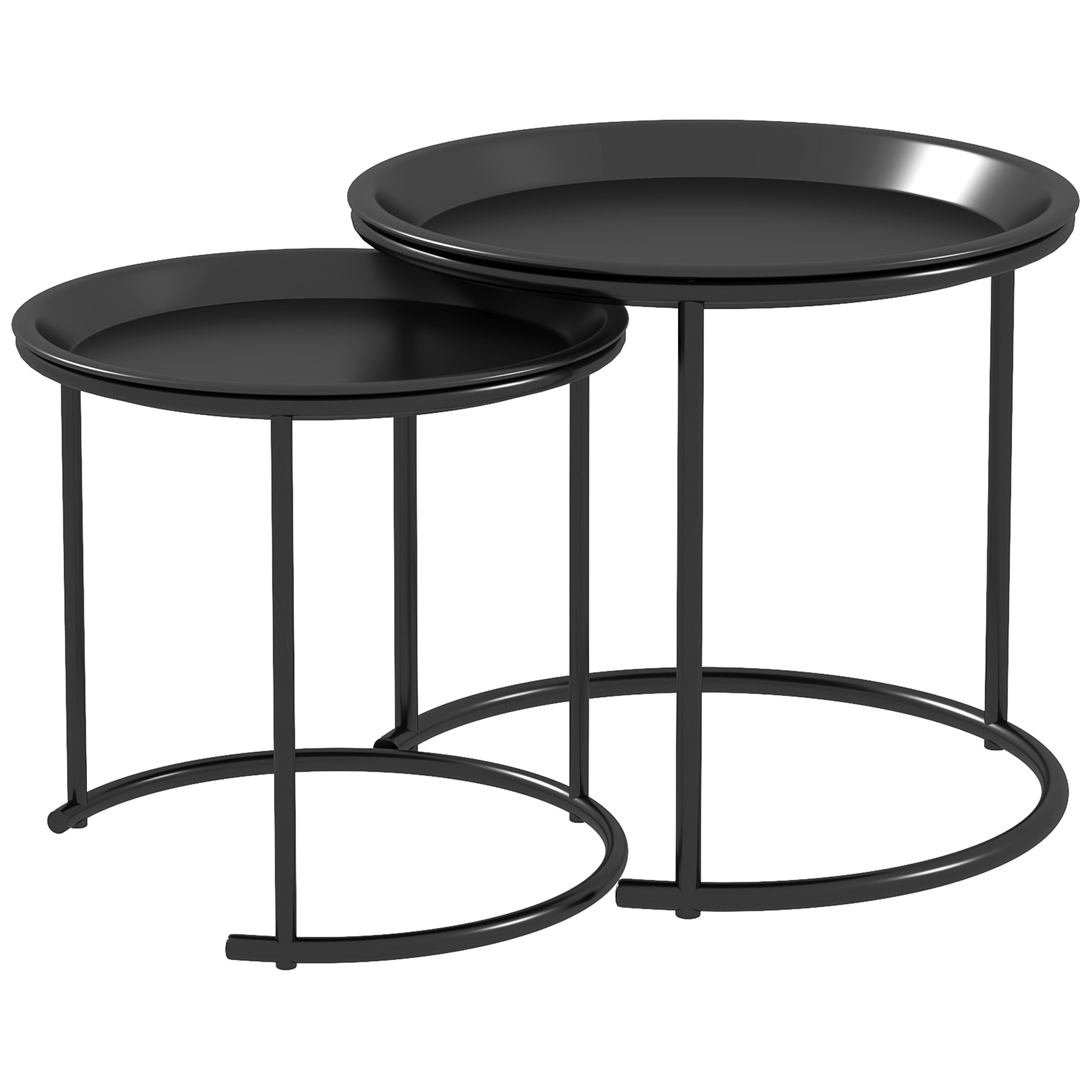HOMCOM 2er-Set Couchtisch, rund Beistelltisch, stapelbar Wohnzimmertisch, Sofatisch für Wohnzimmer, Schlafzimmer, Flur, Stahl, Ø43/35 cm, Schwarz Aosom