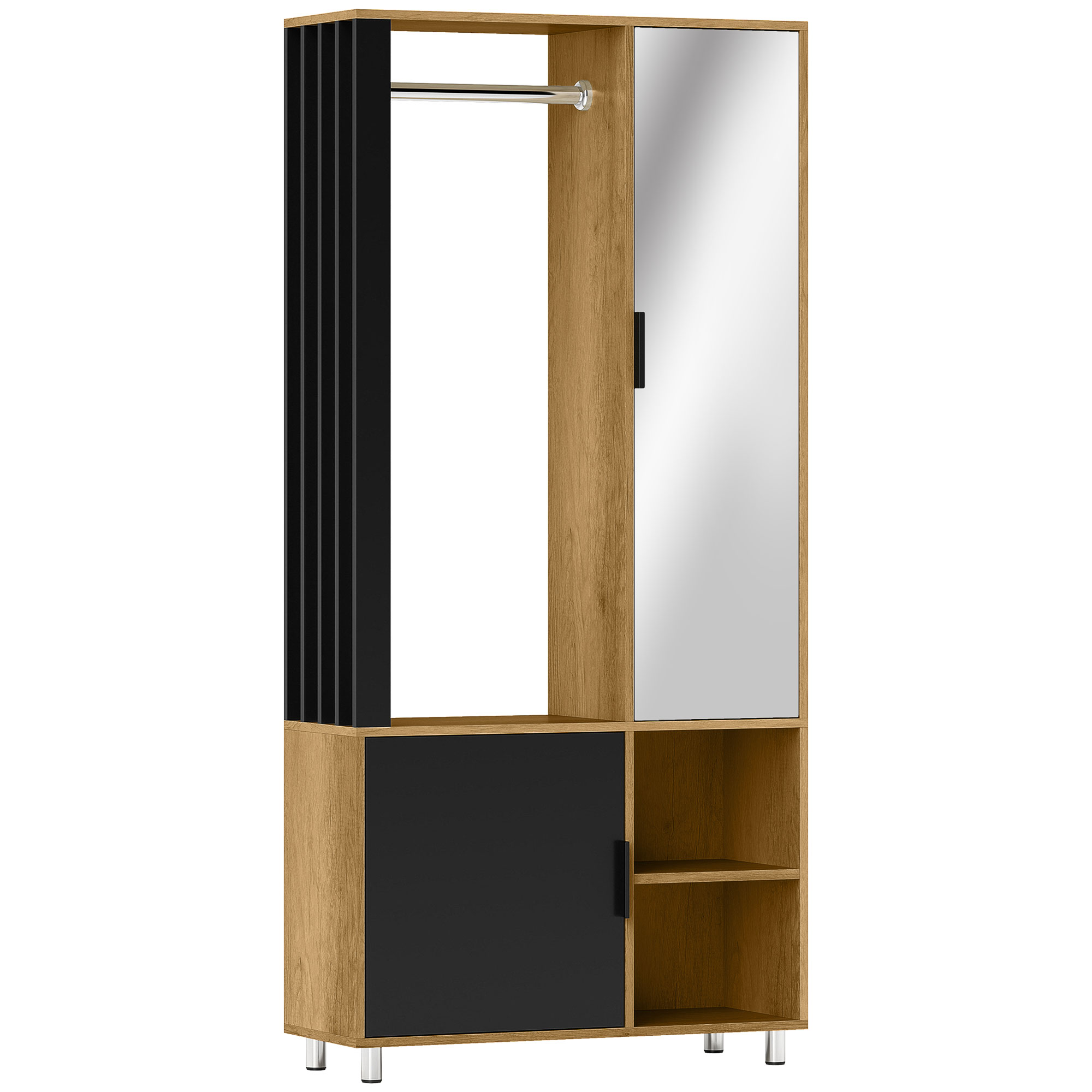 HOMCOM Garderobe Set mit Spiegel, Kompaktgarderobe mit Kleiderstange, Schuhschrank und Fächer, Flurgarderobe Set 80 x 30 x 175 cm, Naturholz   Aosom