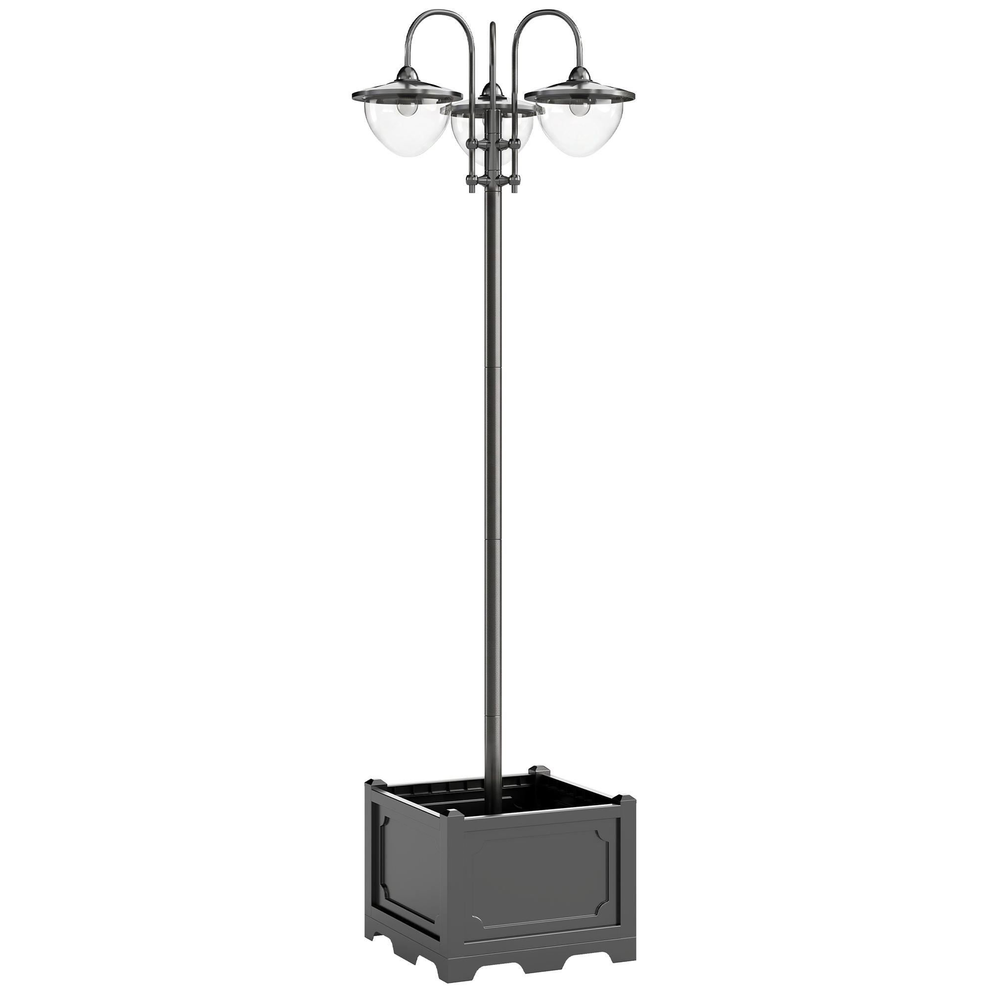 Outsunny Solarleuchte Gartenlicht 3-köpfige Lampe mit Blumentopf-Basis, Wasserdicht, Edelstahl, 60x55x189cm Aosom