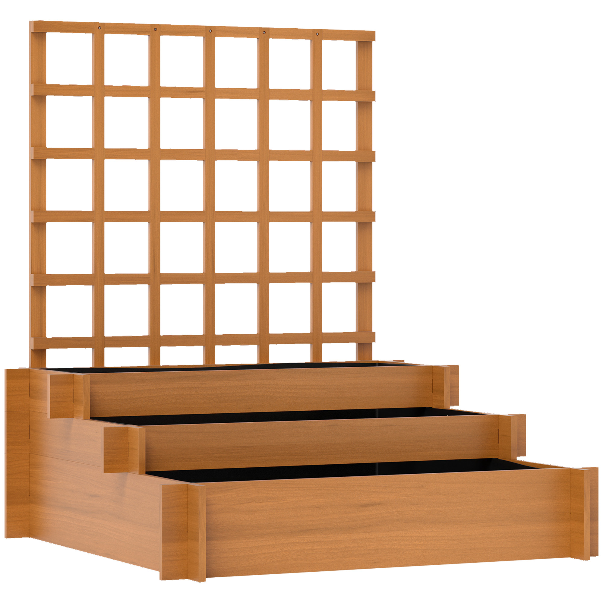 Outsunny Hochbeet mit Rankhilfe, 3-stufig Blumenkasten mit Vliesstoff, Gemüsebeet, Pflanzkasten, Kräuterbeet für Garten, Balkon, Tannenholz, Braun, 95 x 95 x 110 cm Aosom