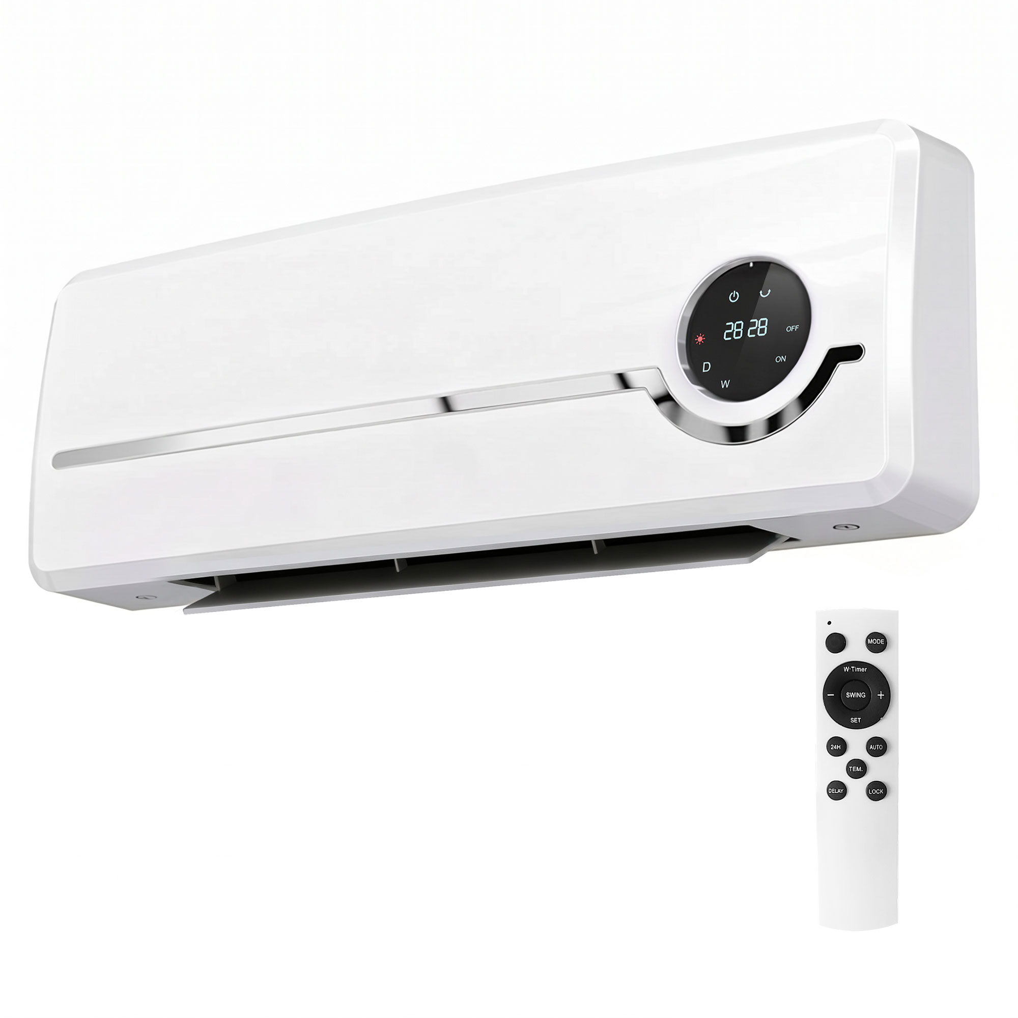 HOMCOM Heizlüfter zur Wandmontage 2000W Keramik-Wandheizung mit Ventilator, Fernbedienung, 2 Heizmodi, LED-Display, Wandheizgerät mit 24h Timer, für Wohnzimmer, Schlafzimmer, Badezimmer Büro Aosom
