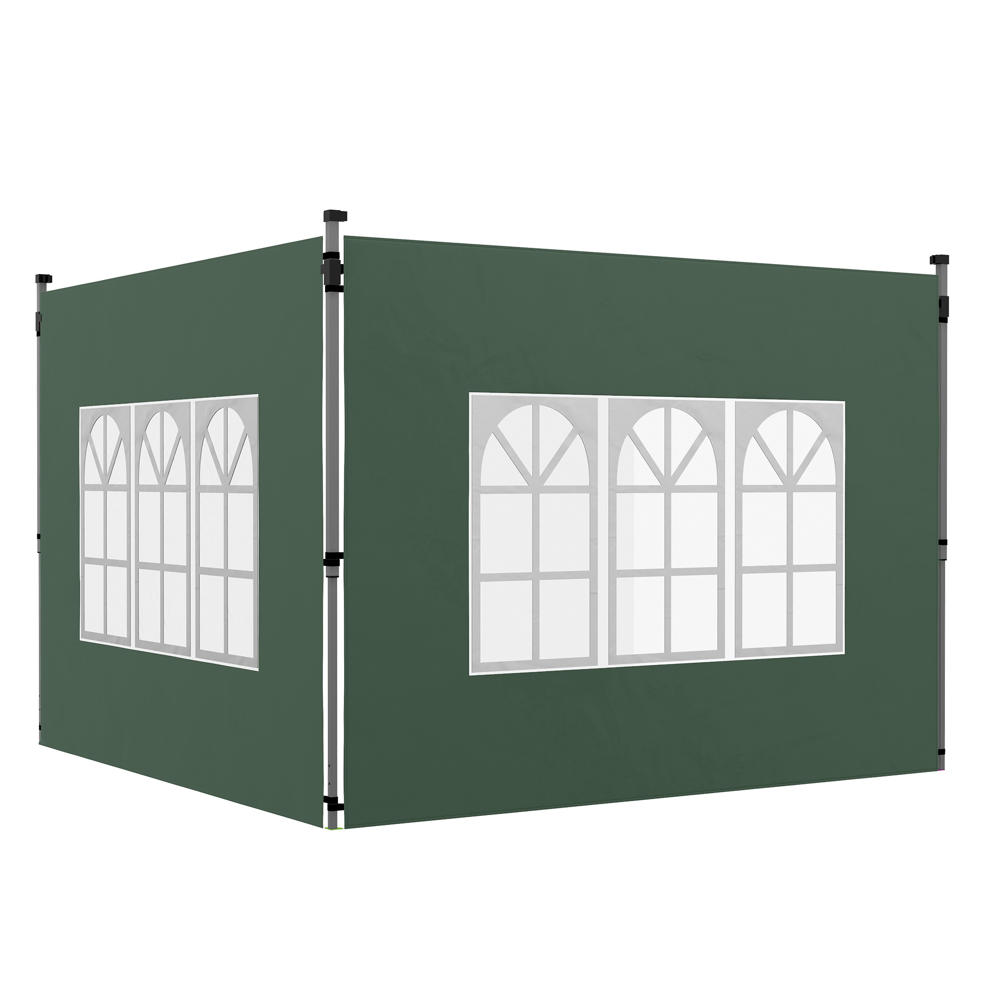 Outsunny 2er-Set Seitenteile für Pavillon 3x3/3x4 m, Seitenwand mit Fenster, wasserdicht Seitenwände aus Oxfordstoff, als Windschutz und Sichtschutz für Partyzelt, Grün Aosom