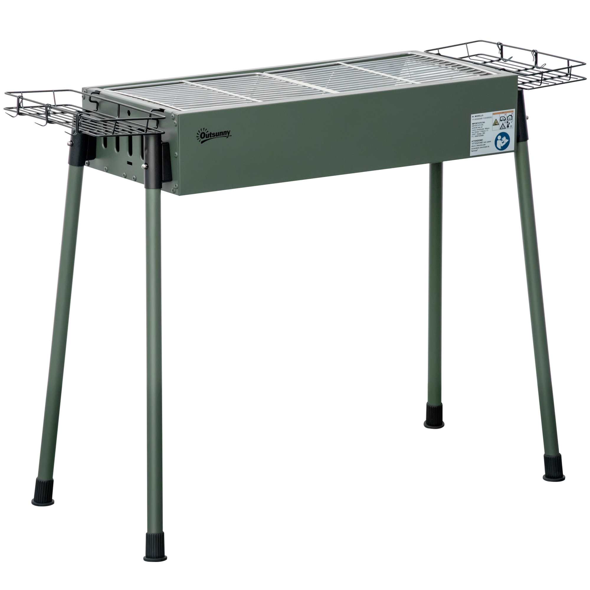 Outsunny Campinggrill Holzkohlegrill mit Grillrost, Rostfreier Stahl & verzinktem Metall, Seitenkörbe, dunkelgrün für Outdoor BBQ Aosom.de