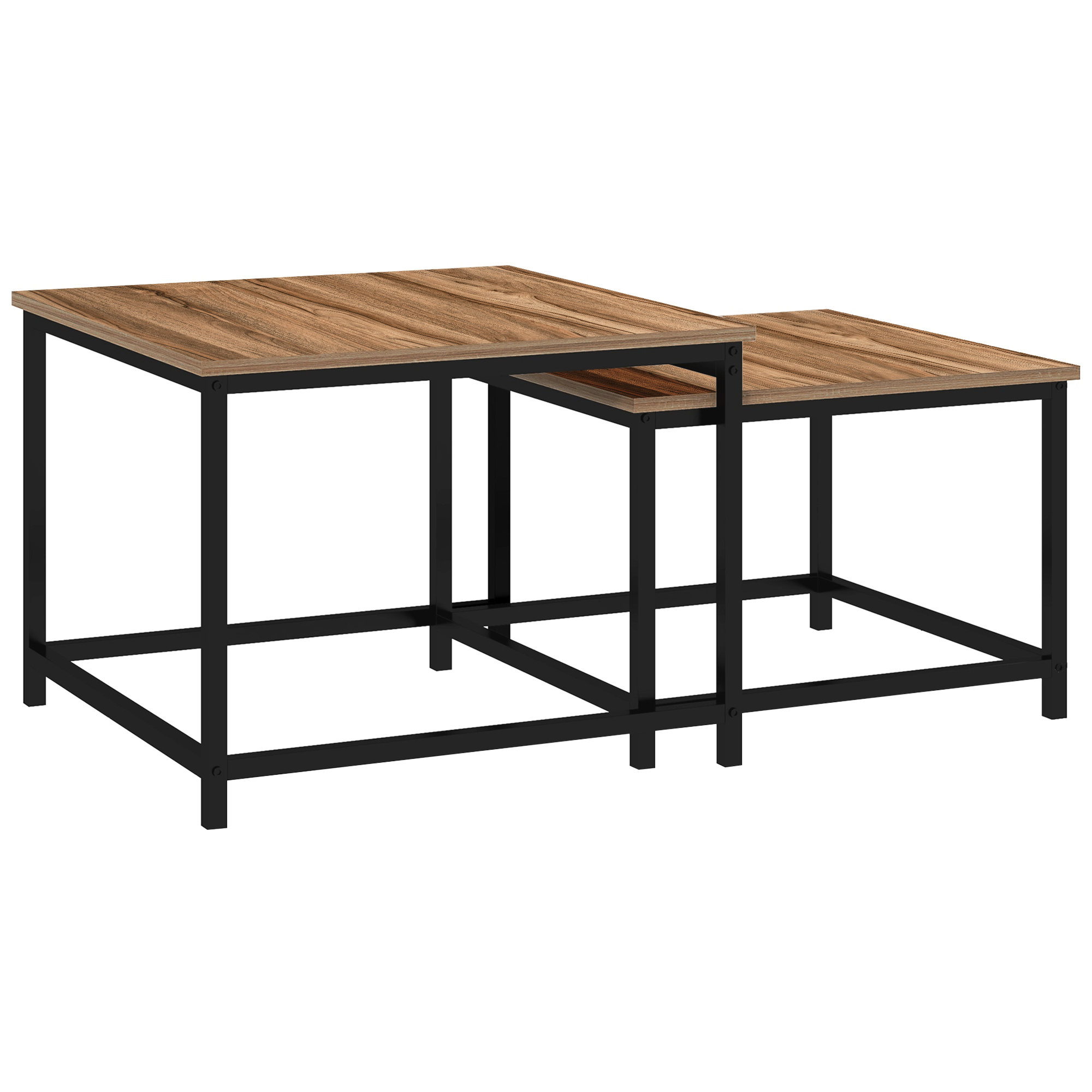 HOMCOM Couchtisch 2er-Set Beistelltisch im Industriedesign Wohnzimmertisch mit Holzoptik und Stahl in Natur   Aosom.de