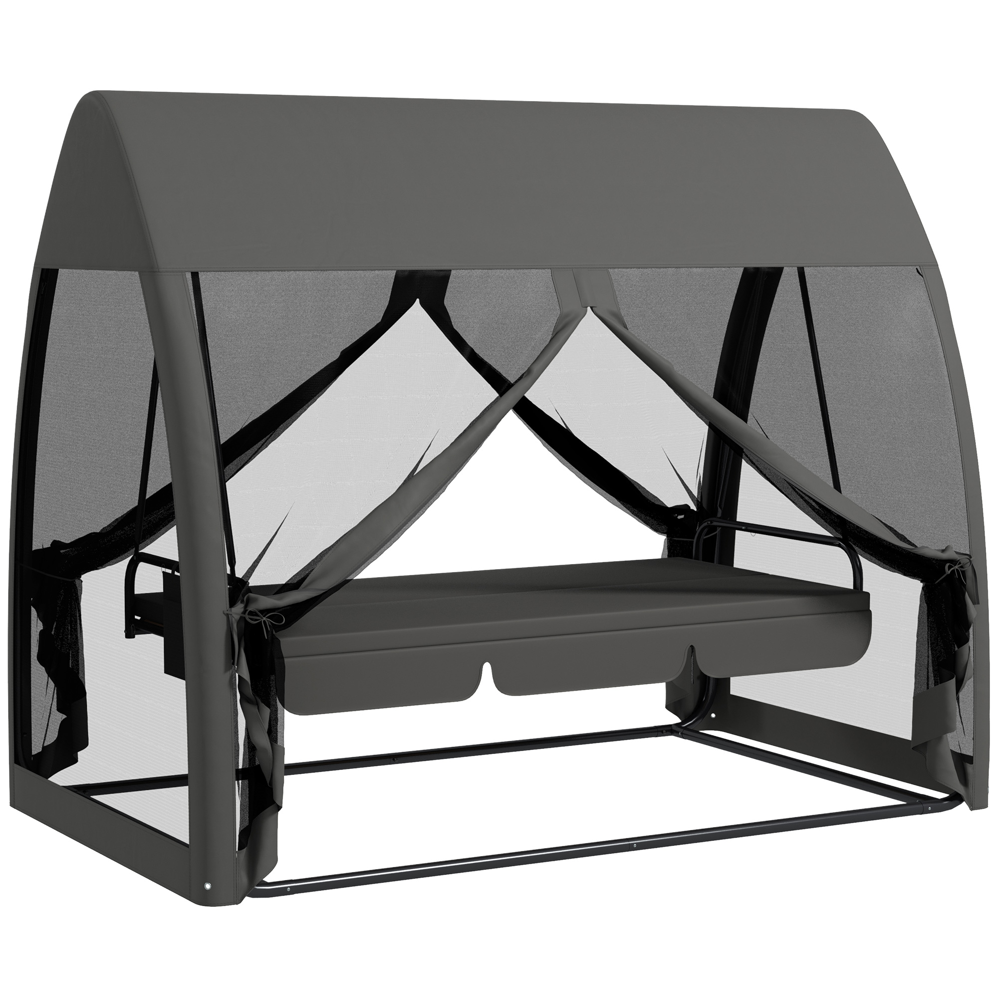 Outsuuny 2 in 1 Hollywoodschaukel mit Liegefunktion 3-Sitzer Gartenschaukel mit Baldachin, Mückennetz, Schaukelbank belast bis 300kg, Gartenliege für Garten, Terrasse, 240 x 140 x 197 cm, Grau Aosom