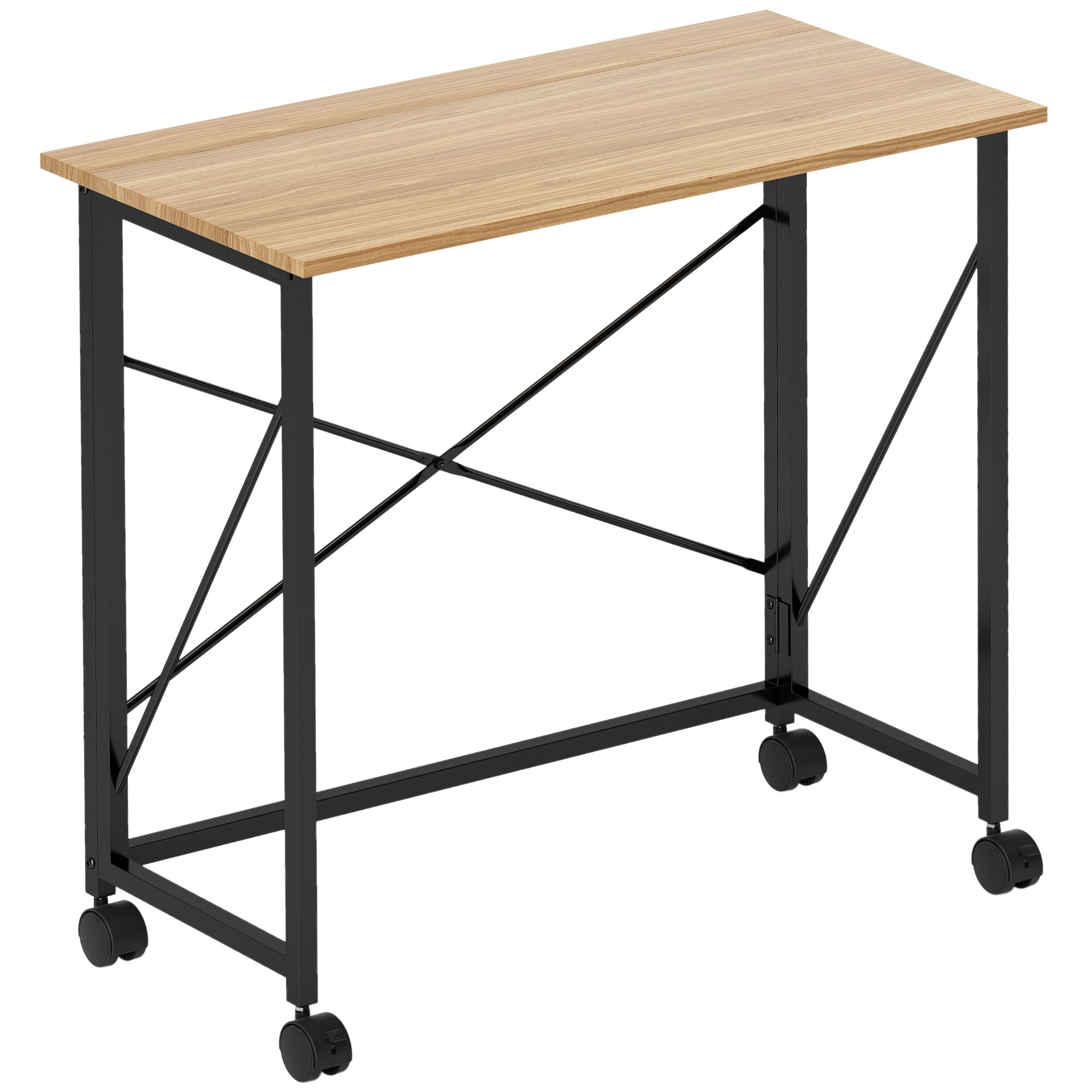 HOMCOM Schreibtisch Klappbar Kleiner 80 cm Klappschreibtisch mit Rollen Platzsparend Computertisch für Home Office, Eiche   Aosom