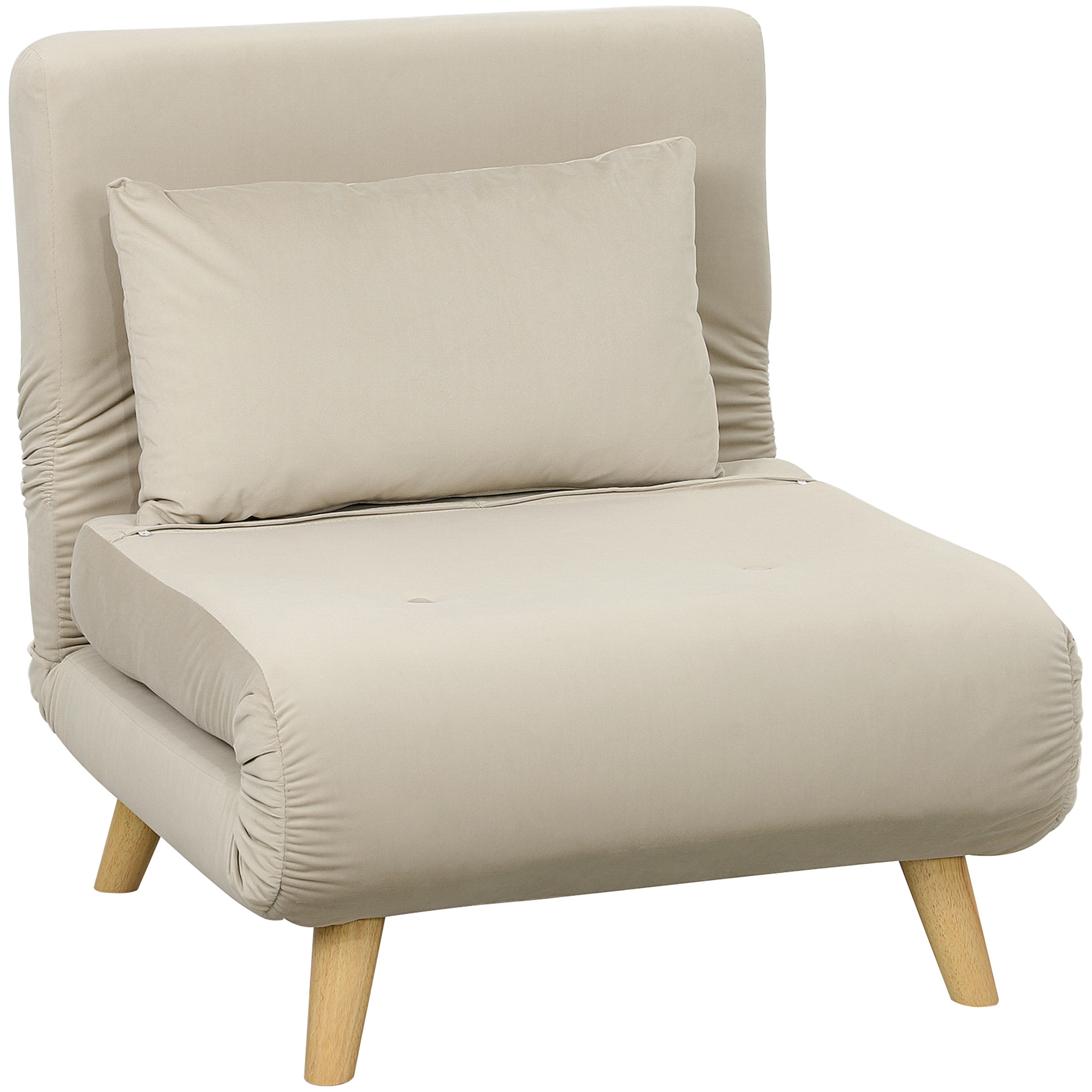 HOMCOM Schlafsessel, Klappsessel mit Bettfunktion, Zierkissen, klappbarer Relaxsessel mit Verstellbarer Rückenlehne in Samtoptik, für Wohnzimmer, Beige Aosom