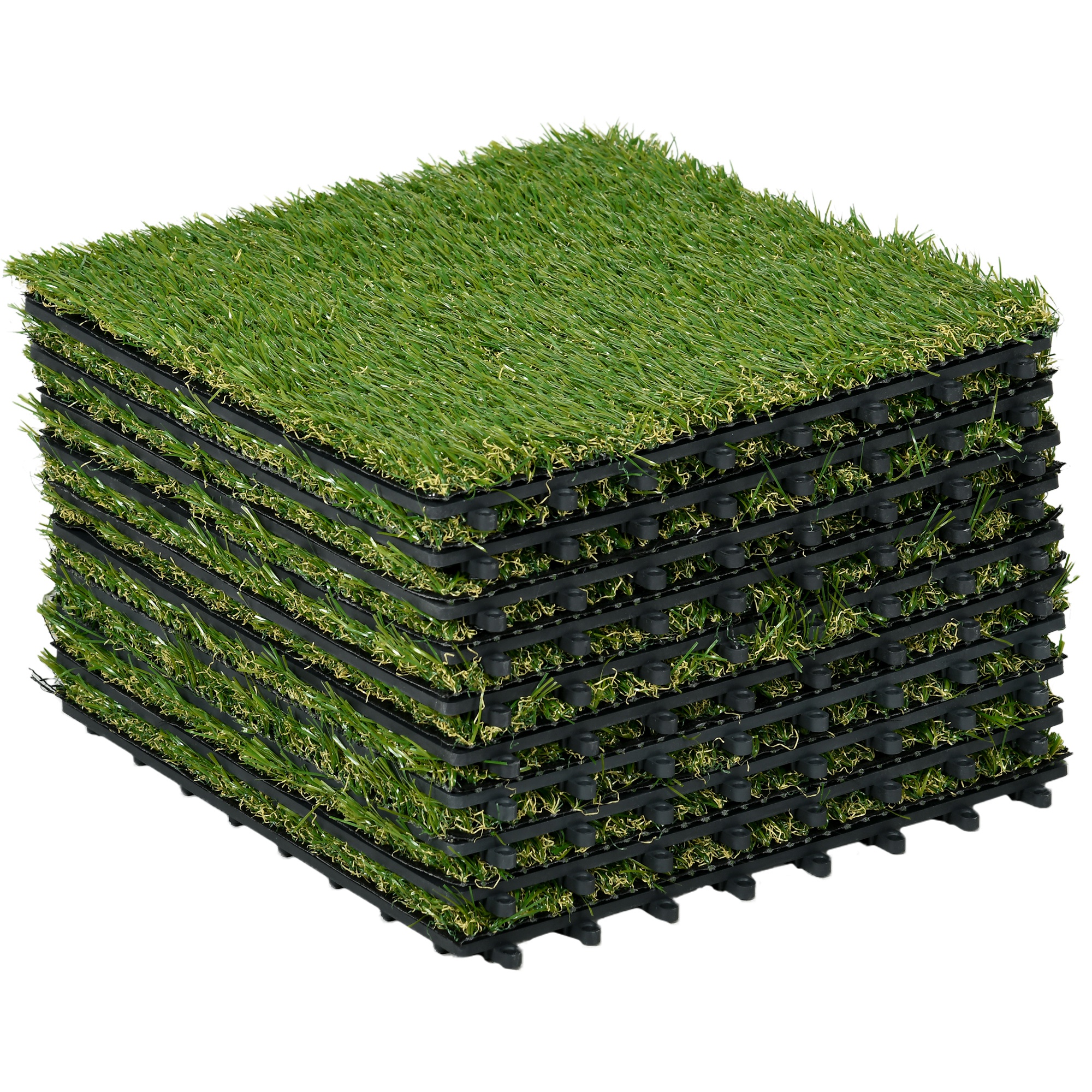 Outsunny Kunstrasen 10 Stück Rasenteppich 30x30 cm, künstlicher Rollrasen 25 mm, Dunkelgrün, ideal für Garten & Balkon Aosom.de