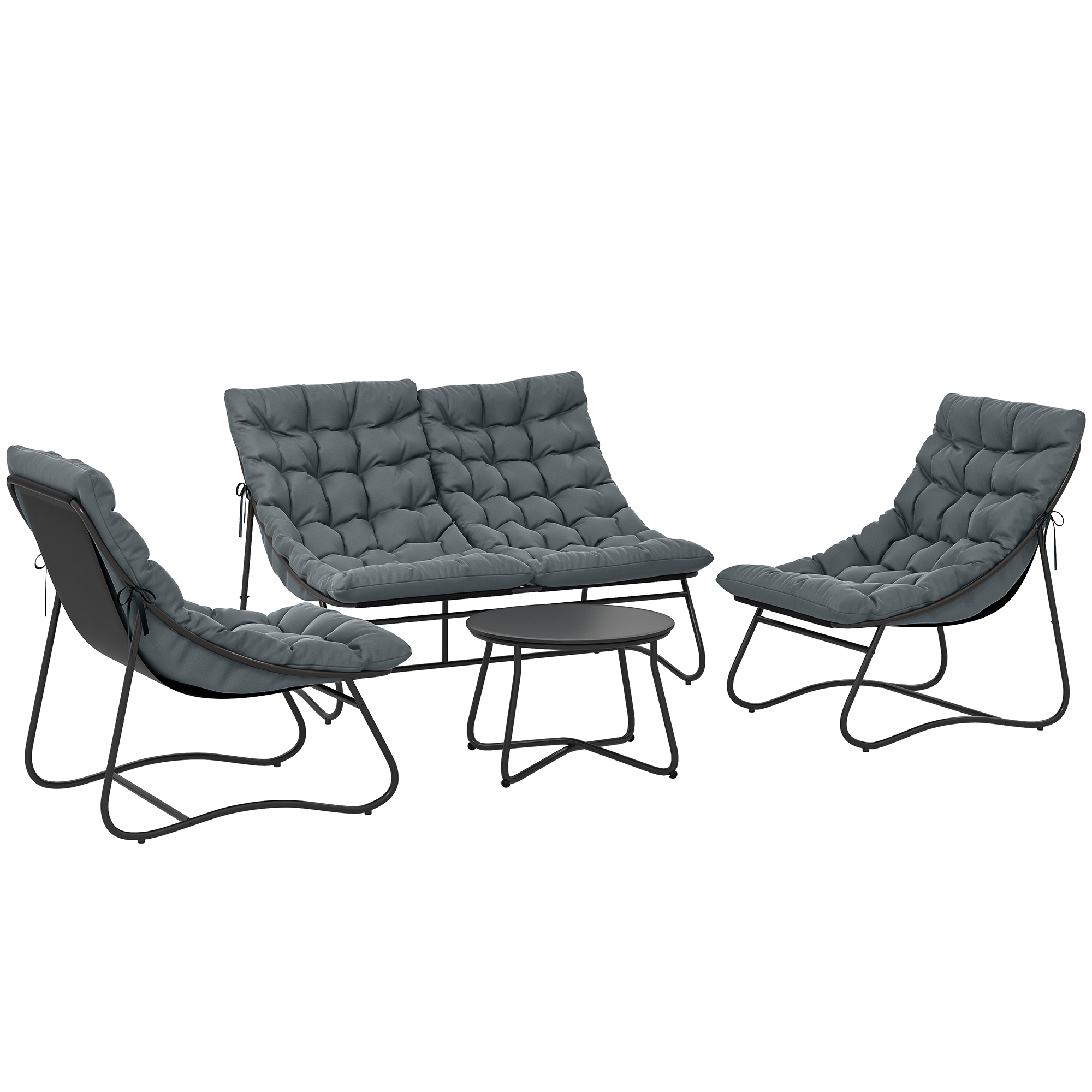 Outsunny Stahl Gartenmöbel Set 4 Personen wetterfest Balkonmöbel-Set mit 2er Sofa, Sessel Beistelltisch Sitzkissen Outdoor Sitzgruppe Terrassenmöbel Gartengarnitur für Garten Terrasse Balkon Grau   Aosom