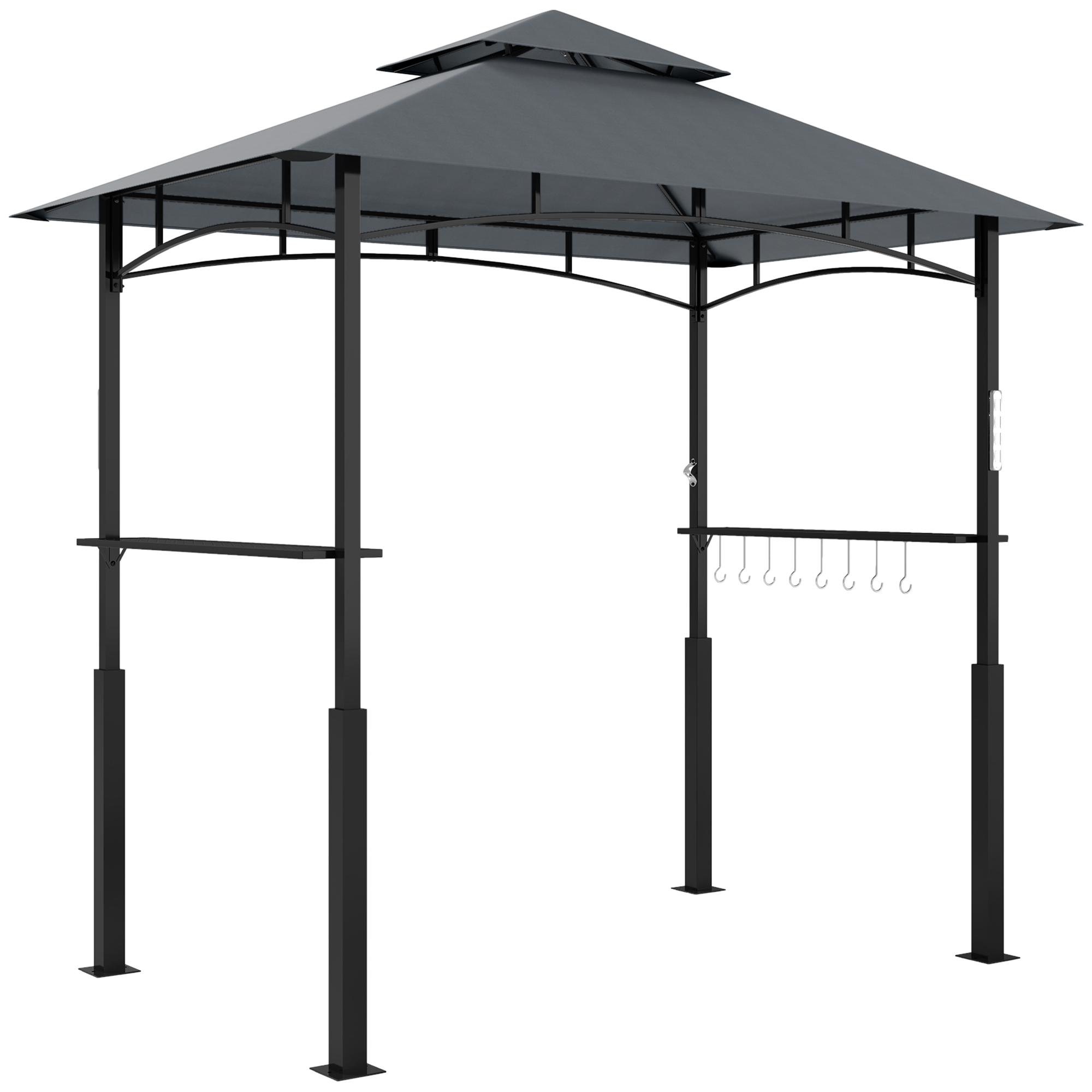 Outsunny Grillpavillon mit LED 243 x 148 x 248 cm wasserdicht flammhemmend Gartenpavillon mit Doppeldach,Seitenregalen, Gartenlauben mit UV-Schutz, BBQ Pavillon aus Metall Grillzelt für Party BBQ Grau Aosom