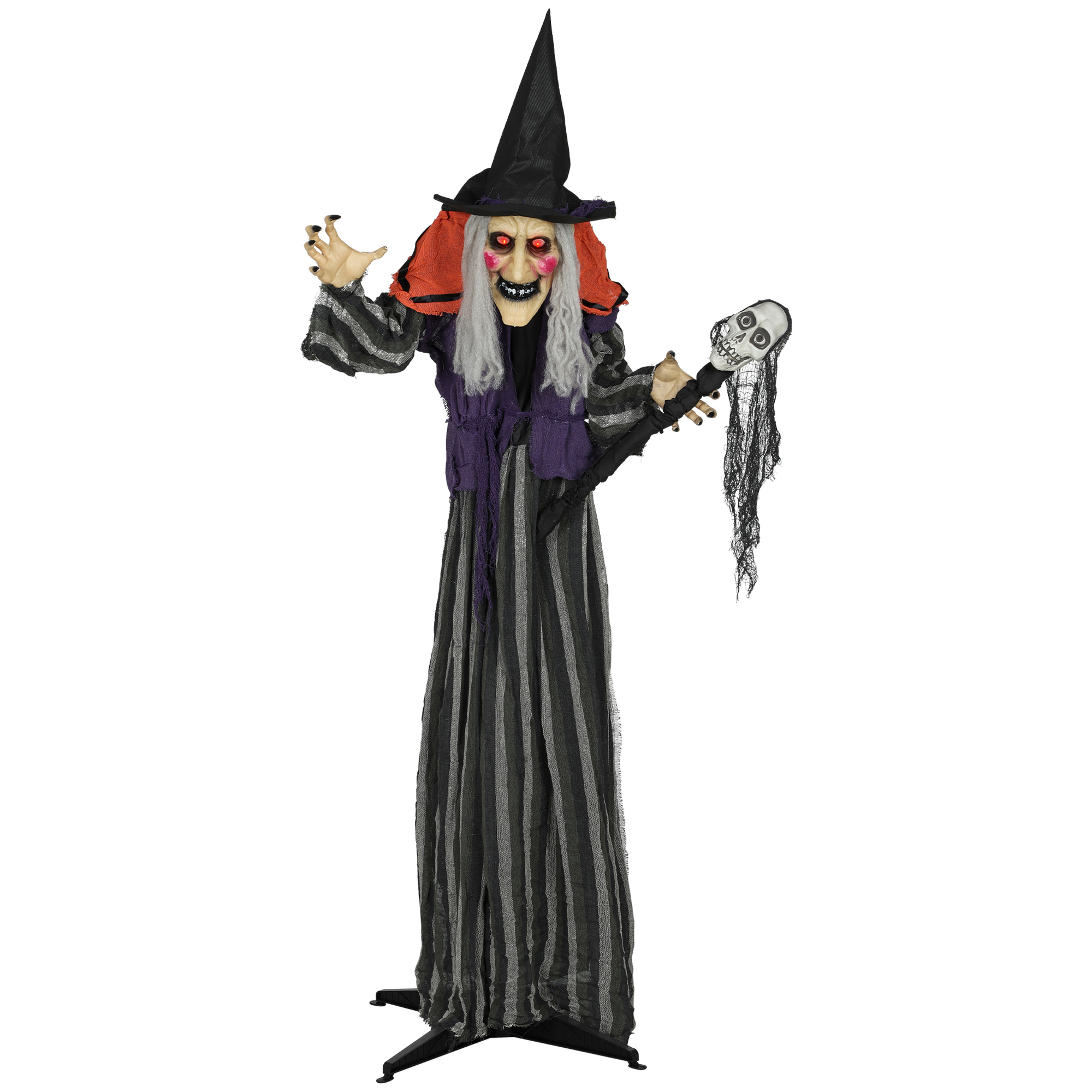 Outsunny 160 cm Halloween Dekoration Halloween Hexe mit LED-Lichter, Soundfunktion, Haustür Deko mit verstellbare Arme, Körper, Garten Dekofigur in Lebensgröße für Party Aosom