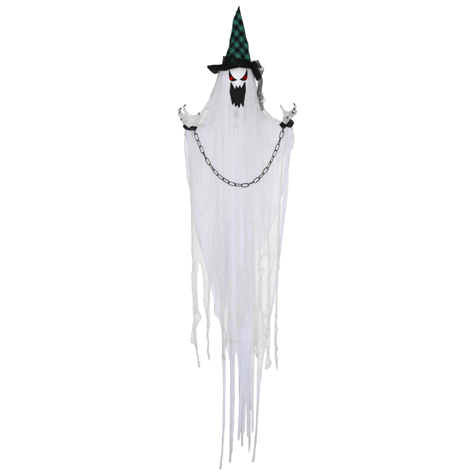 HOMCOM 204 cm Halloween Deko Hängender Geist Halloween Dekoration mit Geräuschaktivierung, leuchtenden Augen, Soundfunktion Weiß Aosom