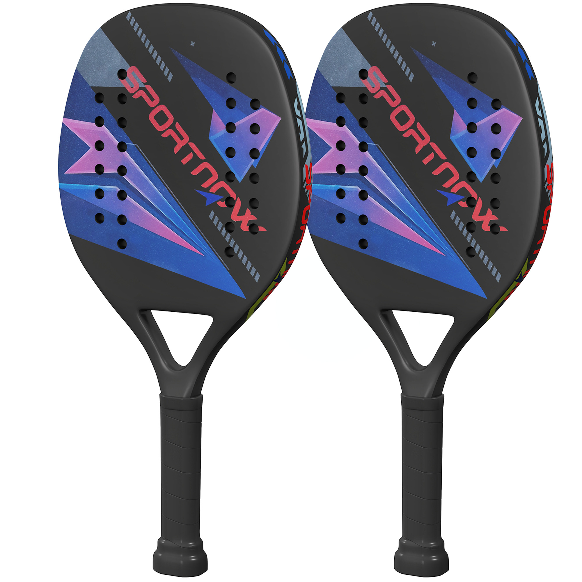 SPORTNOW Beachball-Schläger 2er Set Tennisschläger aus Kohlefaser Strandtennisschläger mit Tasche und rutschfestem Griff Schwarz Aosom