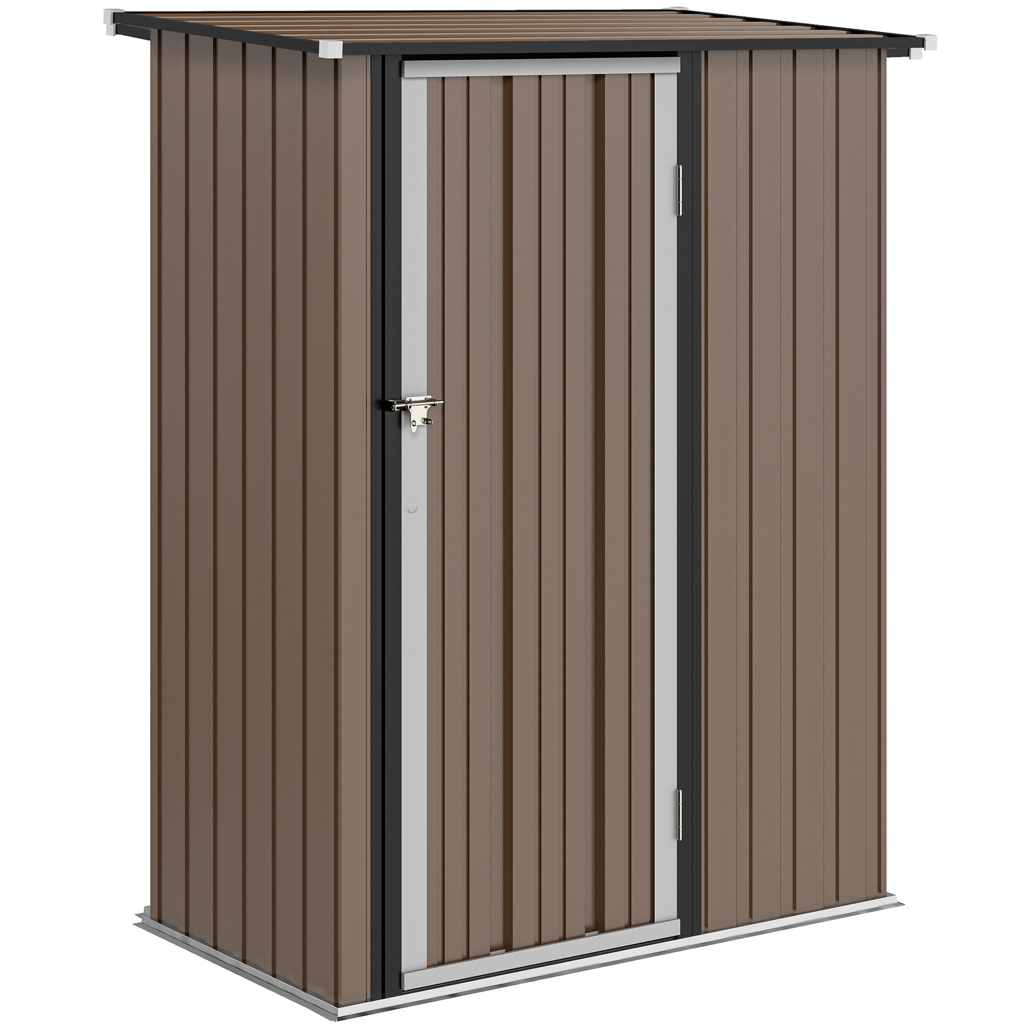 Outsunny Metall Gerätehaus 1,07 m² 142 x 84 x 189 cm Geräteschuppen mit Pultdach Abschließbarer Tür, wetterfest Gartenhaus Outdoor Garten Schuppen für Hinterhof Außenbereich Braun Aosom