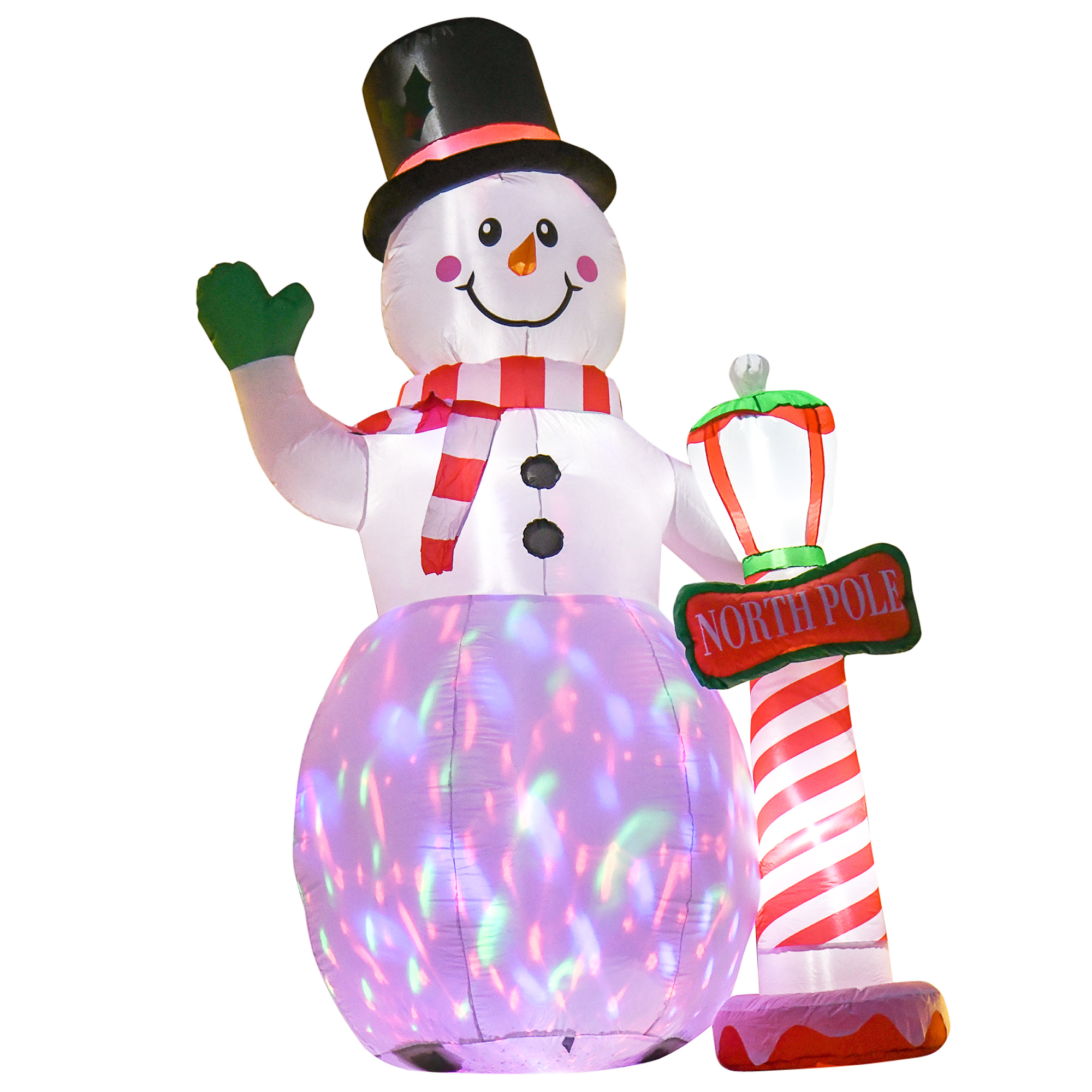 HOMCOM Aufblasbar Weihnachtsdeko, 2,4 m Schneemann mit LED-Beleuchtung, Gartendeko, Selbstaufblasende Weihnachtsbeleuchtung für Innen- und Außenbereich Aosom