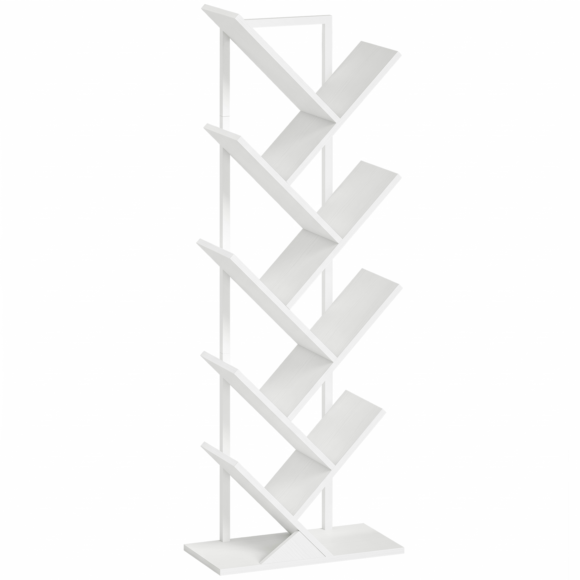 HOMCOM Bücherregal Standregal mit 9 Ebenen Schmalregal in Baumform Aufbewahrungsregal Eckregal Büroregal Raumteiler für CDs, DVDs, Alben, Wohnzimmer, Schlafzimmer, Büro, Weiß   Aosom