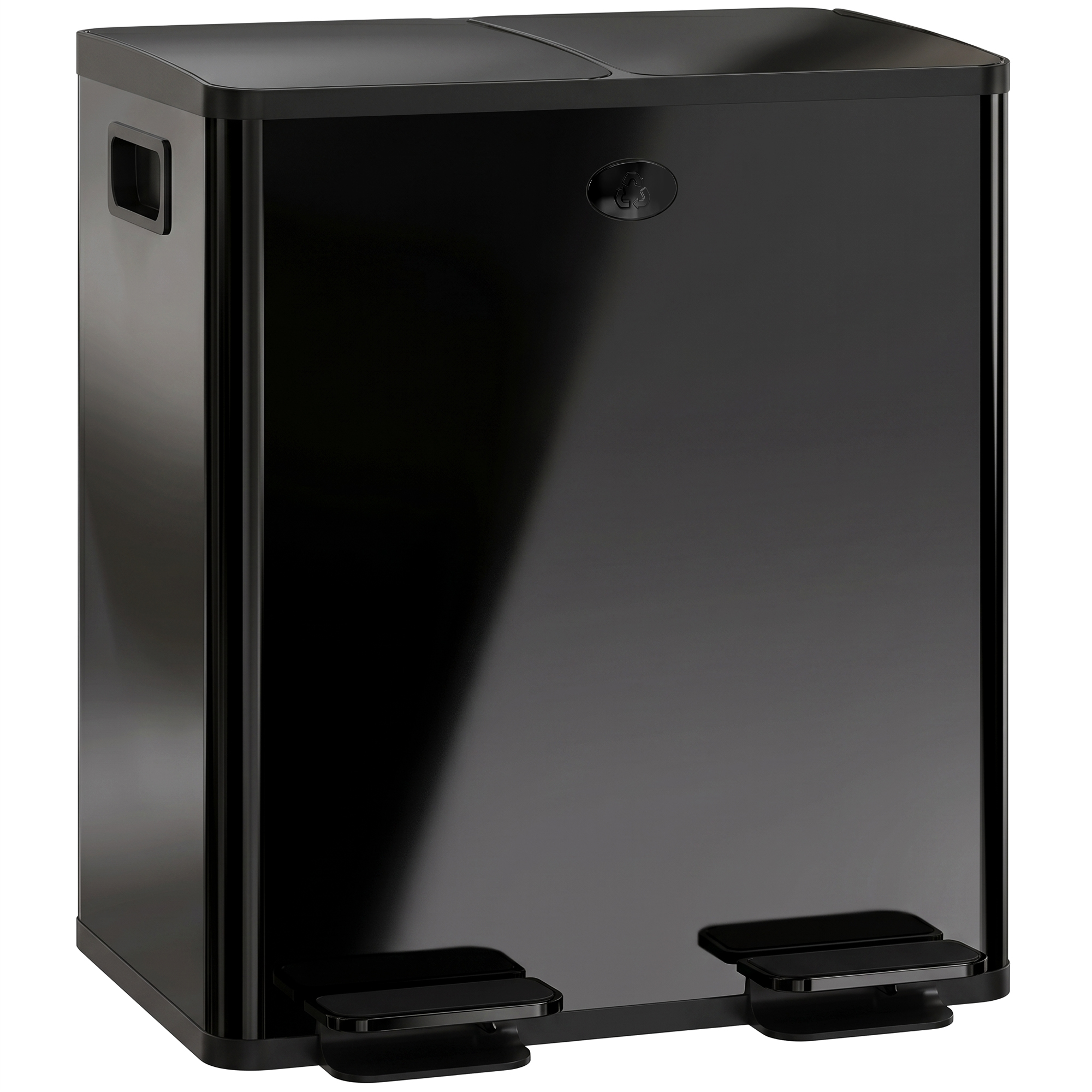 HOMCOM Mülleimer 2 x 20L Abfalleimer aus Edelstahl Mülltrennsystem mit Softclose Deckel, Herausnehmbare Inneneimer, Deodorant-Fächern Treteimer für Wohnung, Schwarz Aosom