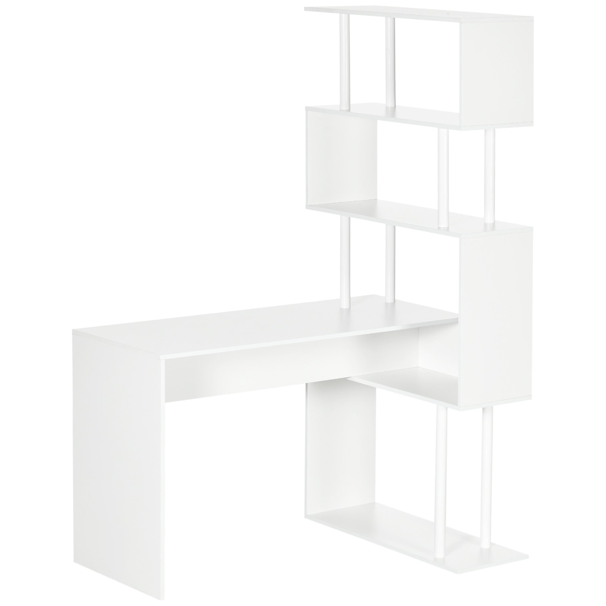 HOMCOM Eckschreibtisch, L-Form Schreibtisch, Computertisch mit 4 Ablagen, PC Tisch Winkelschreibtisch für Büro, Arbeitszimmer, 120 x 80 x 176, Weiß Aosom